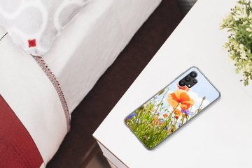 MuchoWow Handyhülle Blumen - Mohn - Frühling - Natur - Rot - Blau, Handyhülle Samsung Galaxy A32 5G, Smartphone-Bumper, Print, Handy