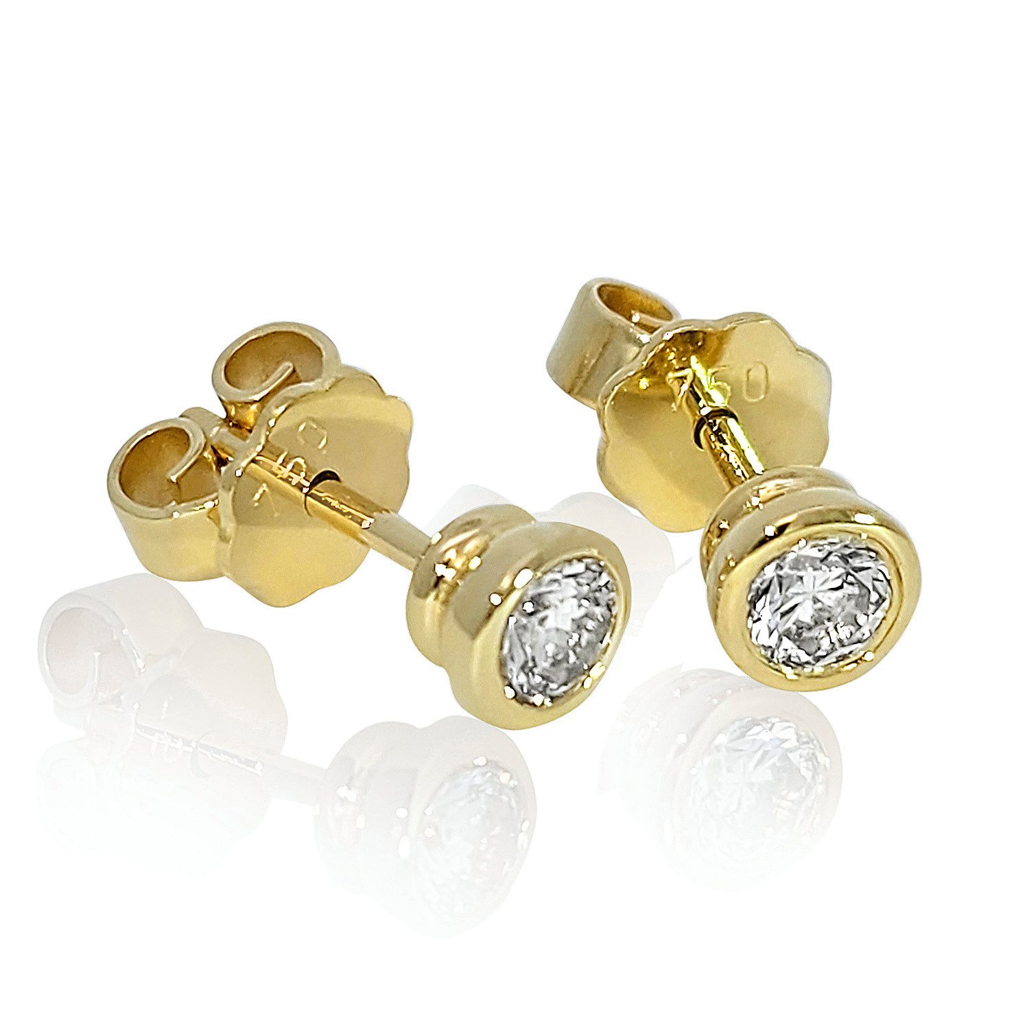 Webgoldschmied Paar Серьги-гвоздики Серьги-гвоздики 750 Gelbgold mit 2 Diamanten Lupenrein (IF) feines weiß (F) (mit toller Geschenkbox), Originalphotos, nicht im Photoshop bearbeitet