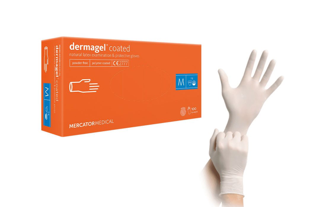 Mercator Einweghandschuhe dermagel® coated - Medizinische Latex-Schutzhandschuhe Polymerbeschichtung