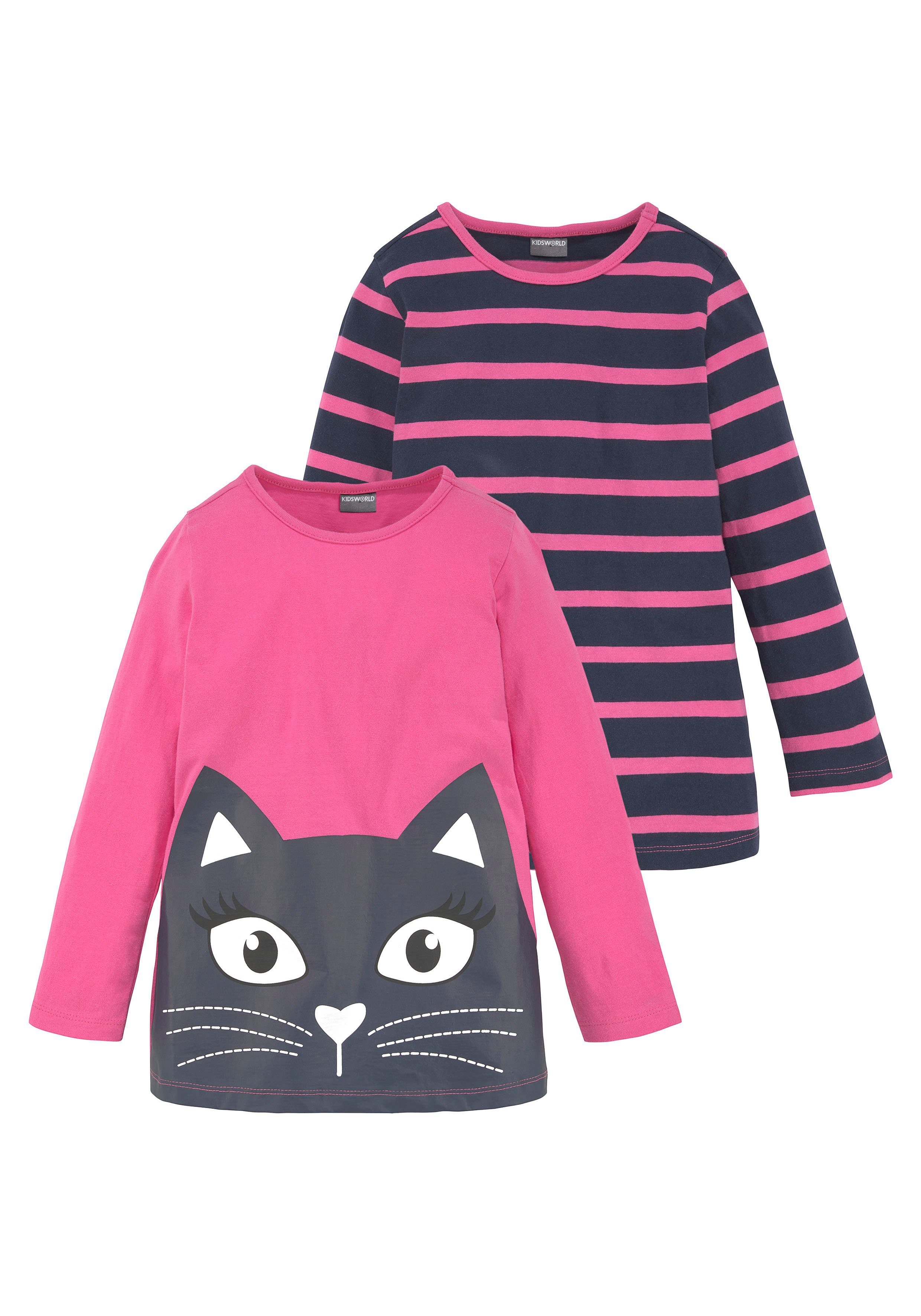 Longshirt und Print großem mit schönen Streifen KIDSWORLD (2-tlg., 2er-Pack)