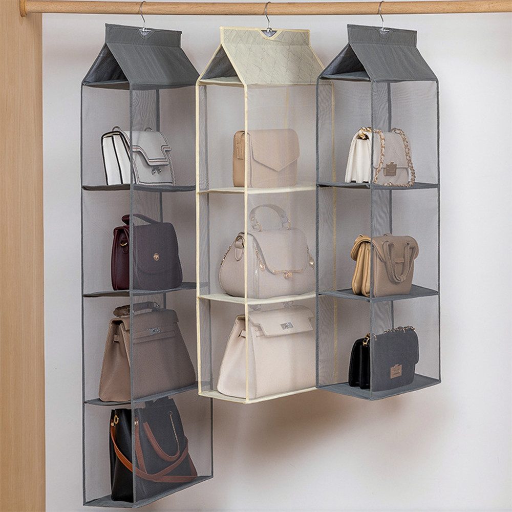 JASLIFE Hängeregal Taschen Organizer für Kleiderschrank, Handtaschen Organizer mit Mesh, Taschen Organizer mit Mesh, beidseitig offen, platzsparend und stabil