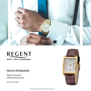 Regent Quarzuhr Regent Herren Armbanduhr Analog, (Analoguhr), Herren Armbanduhr rund, extra groß (ca. 28,5x41,5mm), Lederarmband