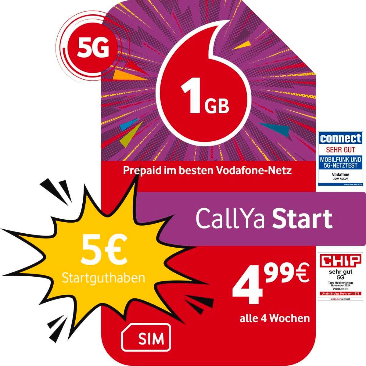 Vodafone Prepaid CallYa Start, 1 GB, 5 EUR Startguthaben Prepaidkarte