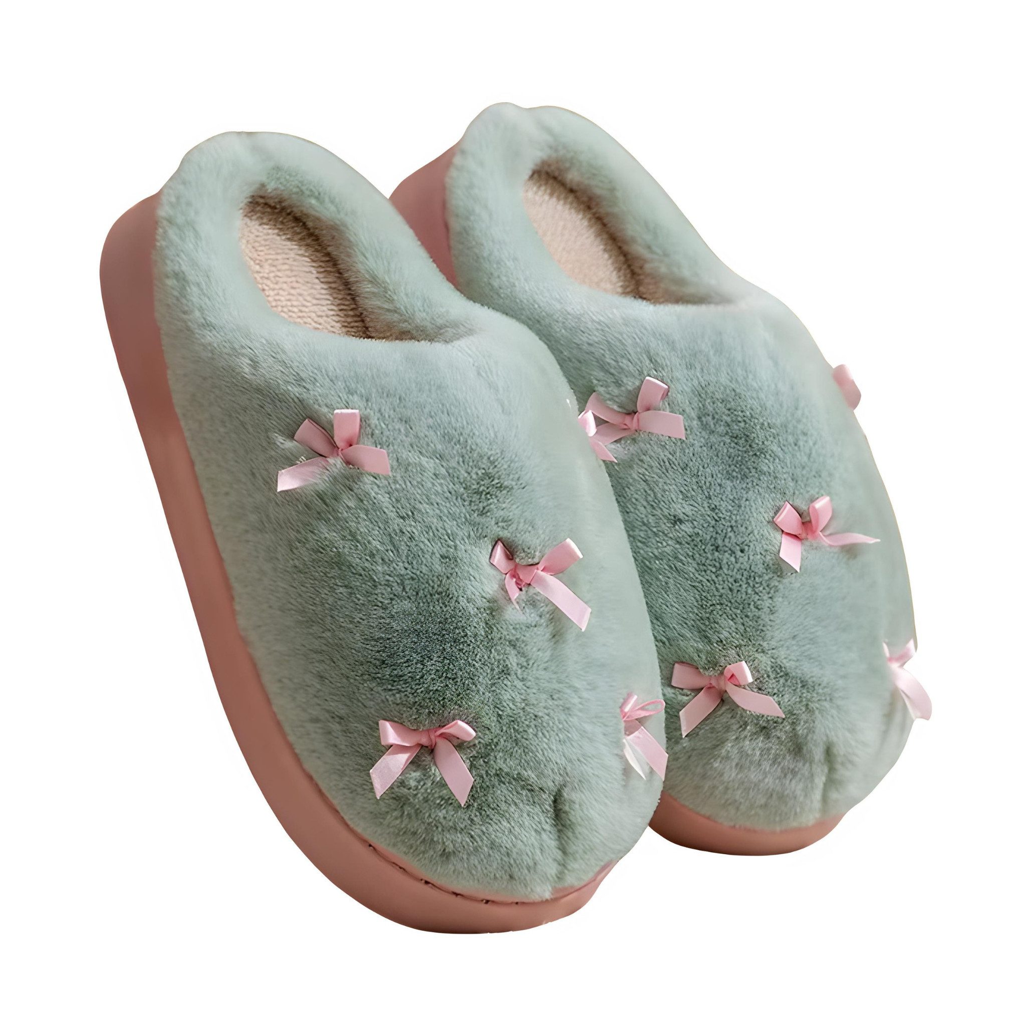 NEXORA Kuschelige Plüsch-Hausschuhe mit Schleifen Plüsch Hausschuhe (Paar) kuschelige Hausschuhe mit niedlichen Schleifchen