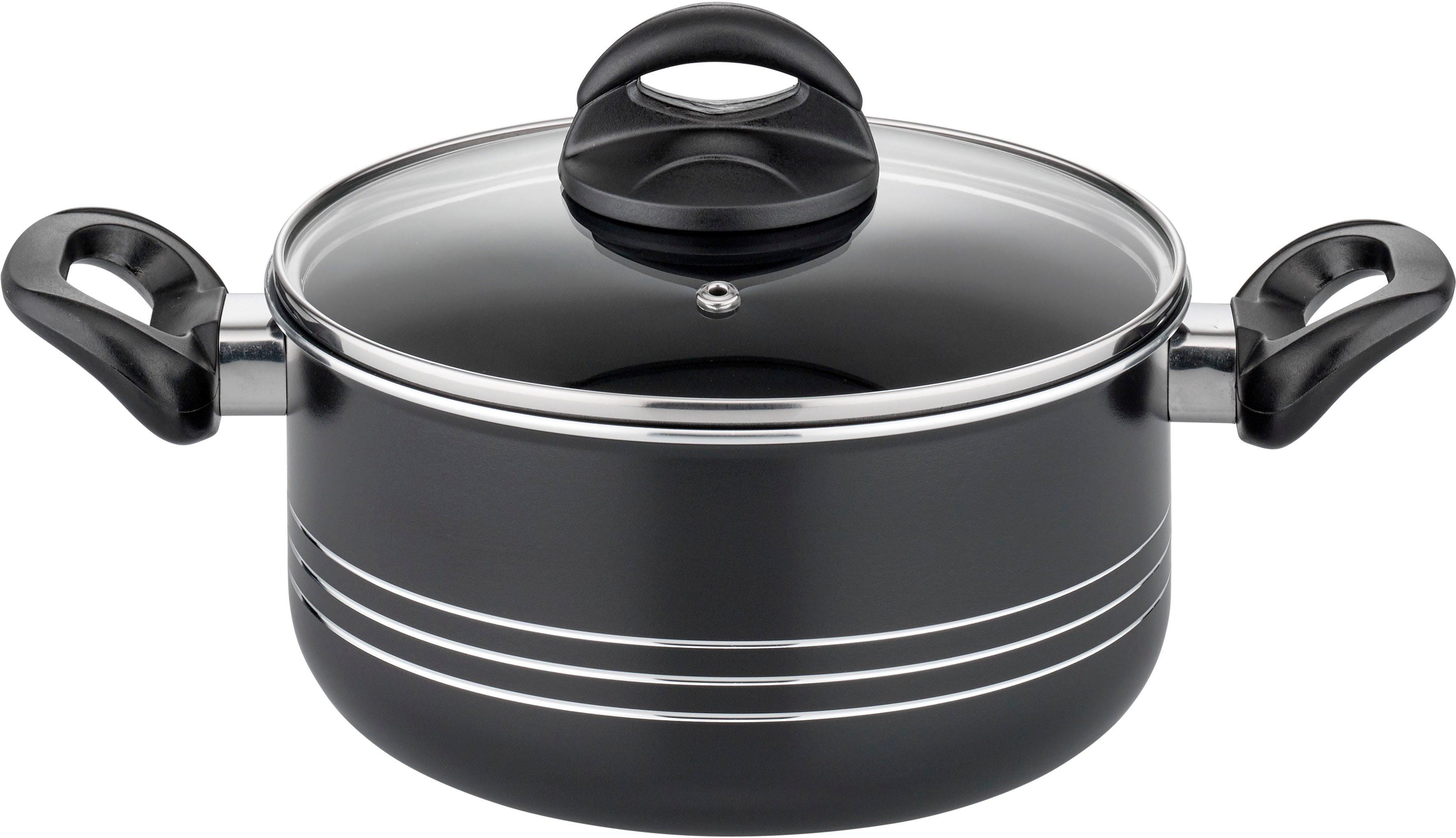 GSW Topf-Set Milano, inkl. 5-teiliges Küchenhelfer-Set, Aluminium, Kunststoff (Set, 15-tlg., je 1 Kochtopf 16/20/24cm, 1 Stielkasserolle 16cm, je 1 Pfanne 24/28cm), Kochtopf-Set mit Antihaft-Versiegelung, Induktion