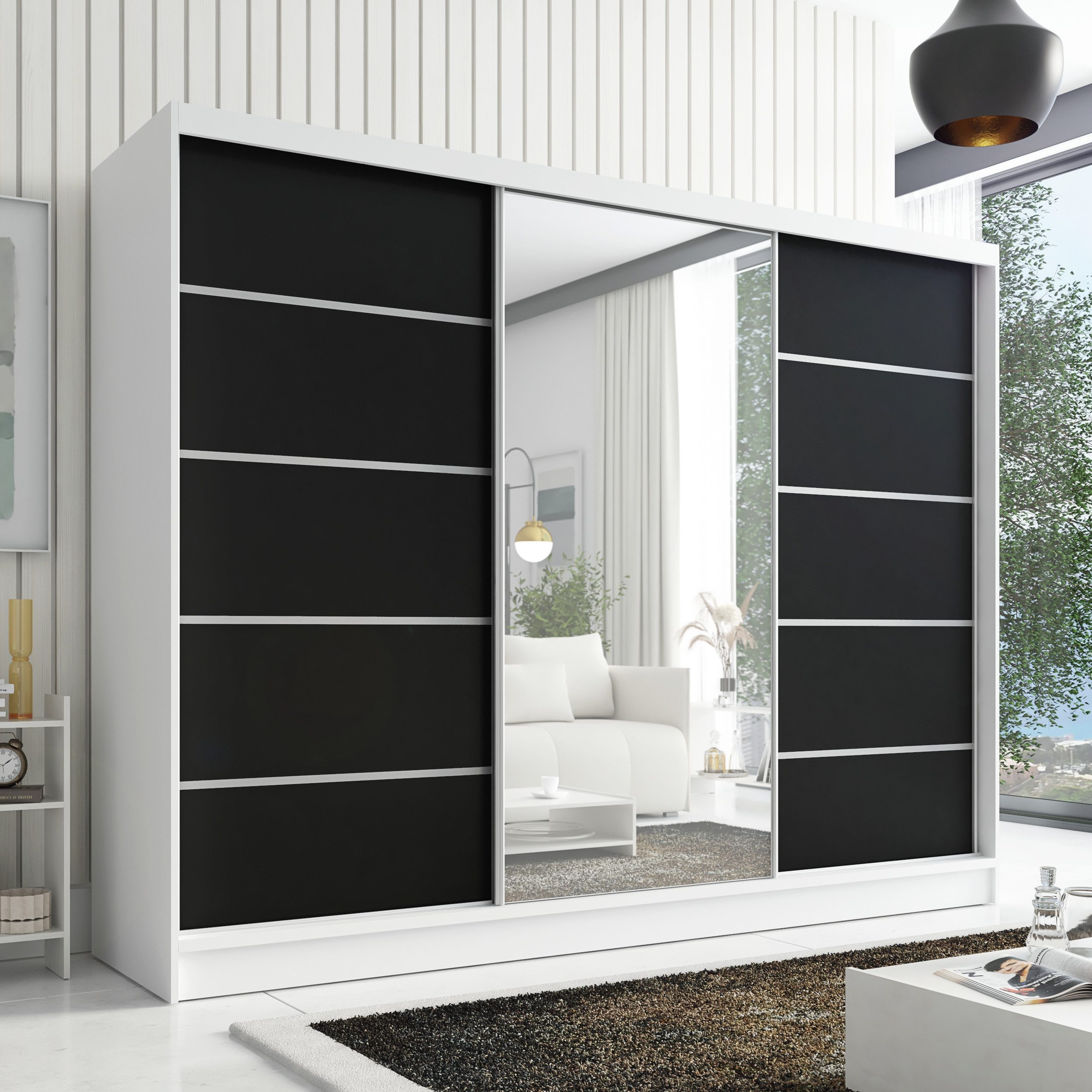 A&J MöbelLand GmbH Schiebetürenschrank AURELIA 1 mit 3 Schubladen und Spiegel (TOP ANGEBOT! Geräumiger Schrank mit einer Breite von 200 cm und Spiegel, ideal zur Aufbewahrung von Kleidung und Accessoires. 3 Schubladen und viel Stauraum. TOP PRODUKT! Wählen Sie das ideale Modell für Ihr Schlafzimmer!, Inclusive 3 Schubladen) Breite: 200 cm, Höhe: 215 cm, Tiefe: 59,5 cm