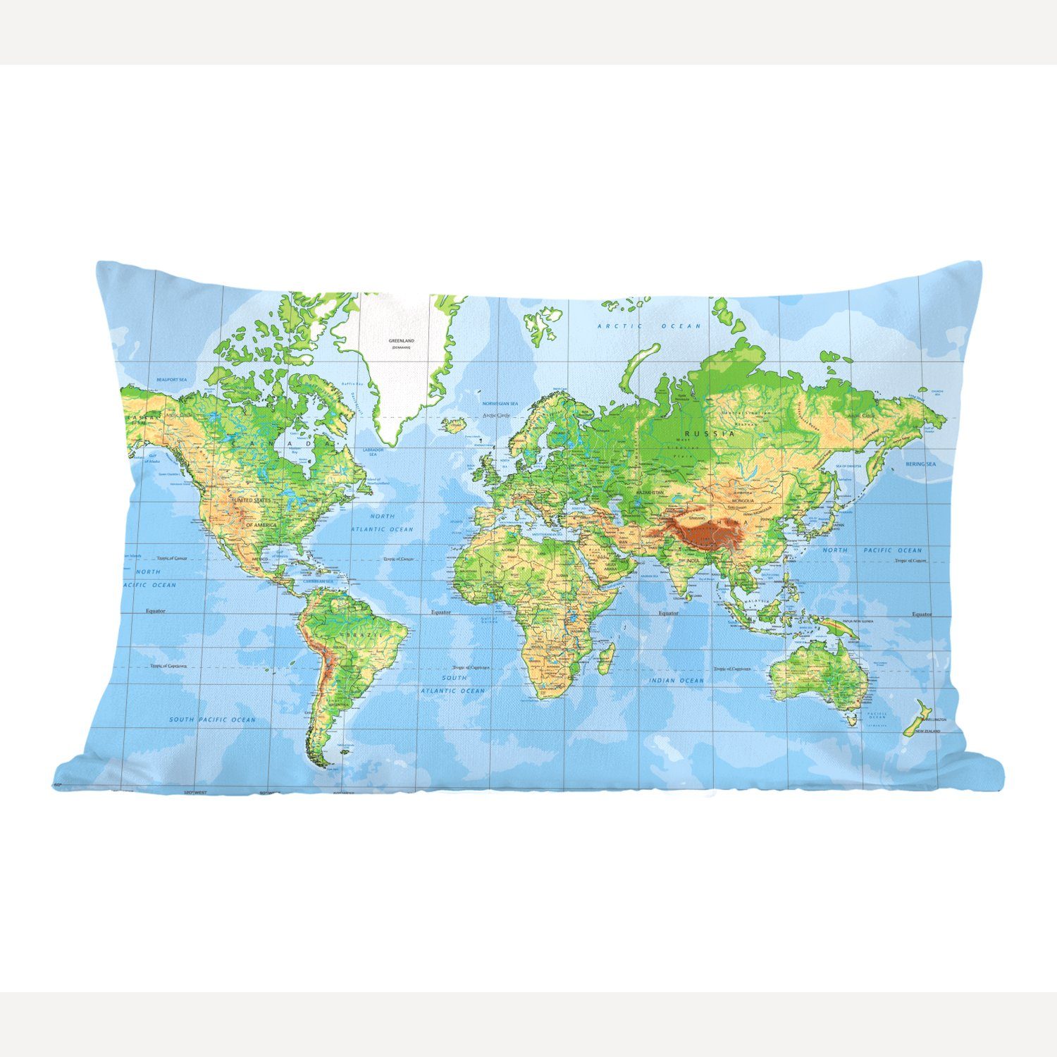 MuchoWow Dekokissen Weltkarte - Atlas - Topographie, Wohzimmer Dekoration, Zierkissen, Dekokissen mit Füllung, Schlafzimmer