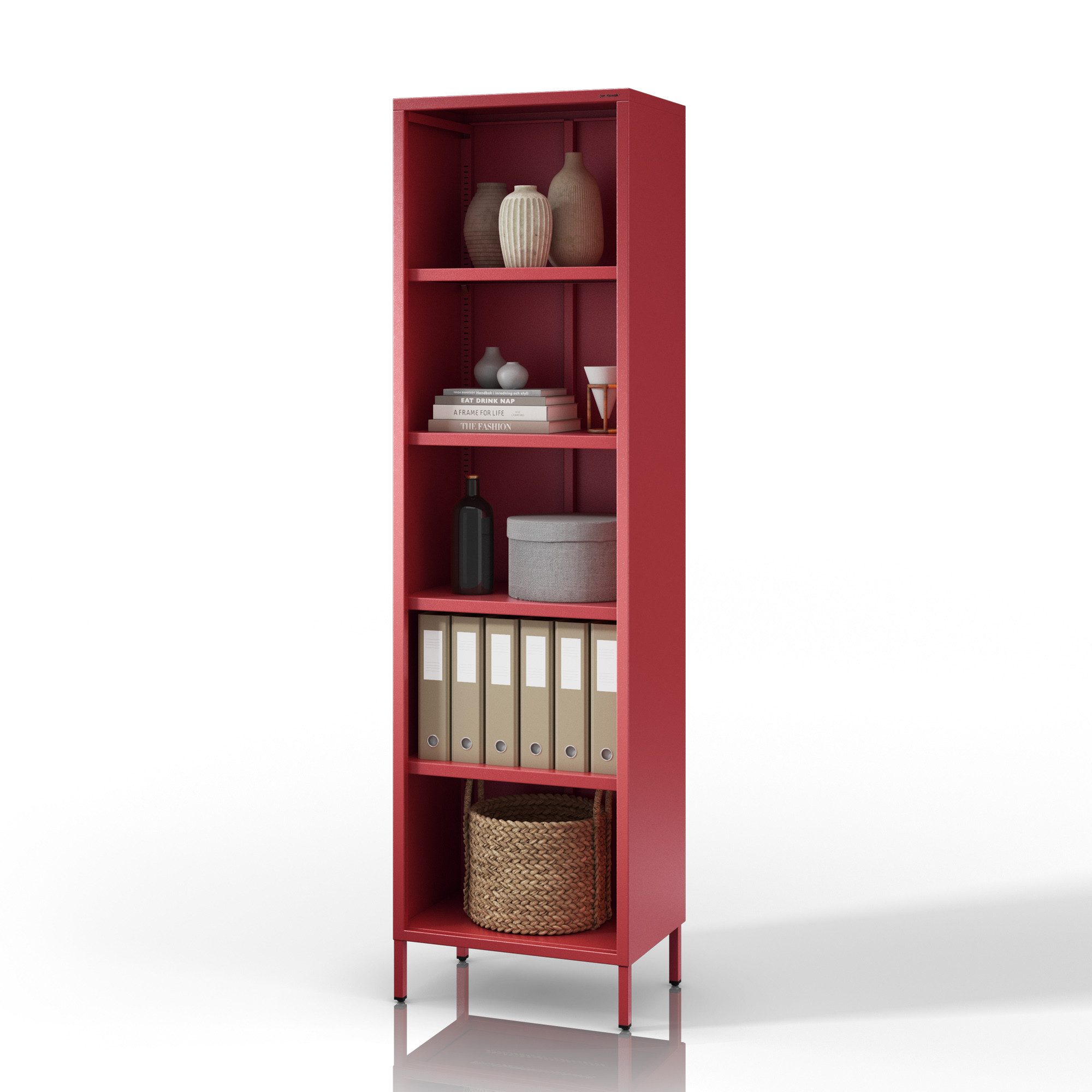 Jan Nowak Sideboard MARIO Bücherregal Schmal Metall Stahl 50x180x35cm 4 Regale Sparkling (Stahl 0,6mm, 4 Regale 40kg, 25mm Raster, Wandbefestigung möglich), Brilliance Beine regulierbar Wohnzimmer Büro