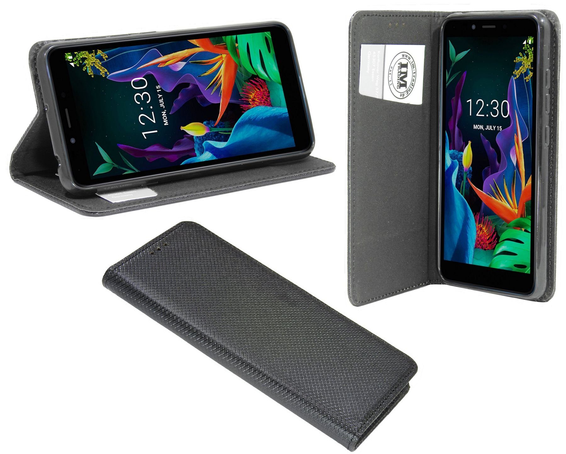cofi1453 Handyhülle Buch Tasche "Smart", Kunstleder Schutzhülle Handy Wallet Case Cover mit Kartenfächern, Standfunktion Schwarz