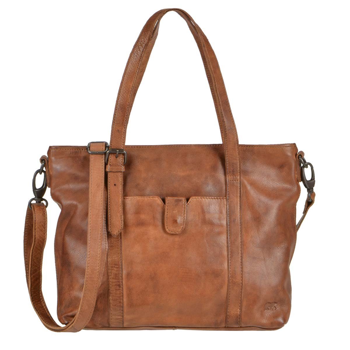 Bear Design Umhängetasche "Diede" Cow Lavato Leder, Handtasche, Shopper 34x27cm, Schultertasche, knautschig weich cognac