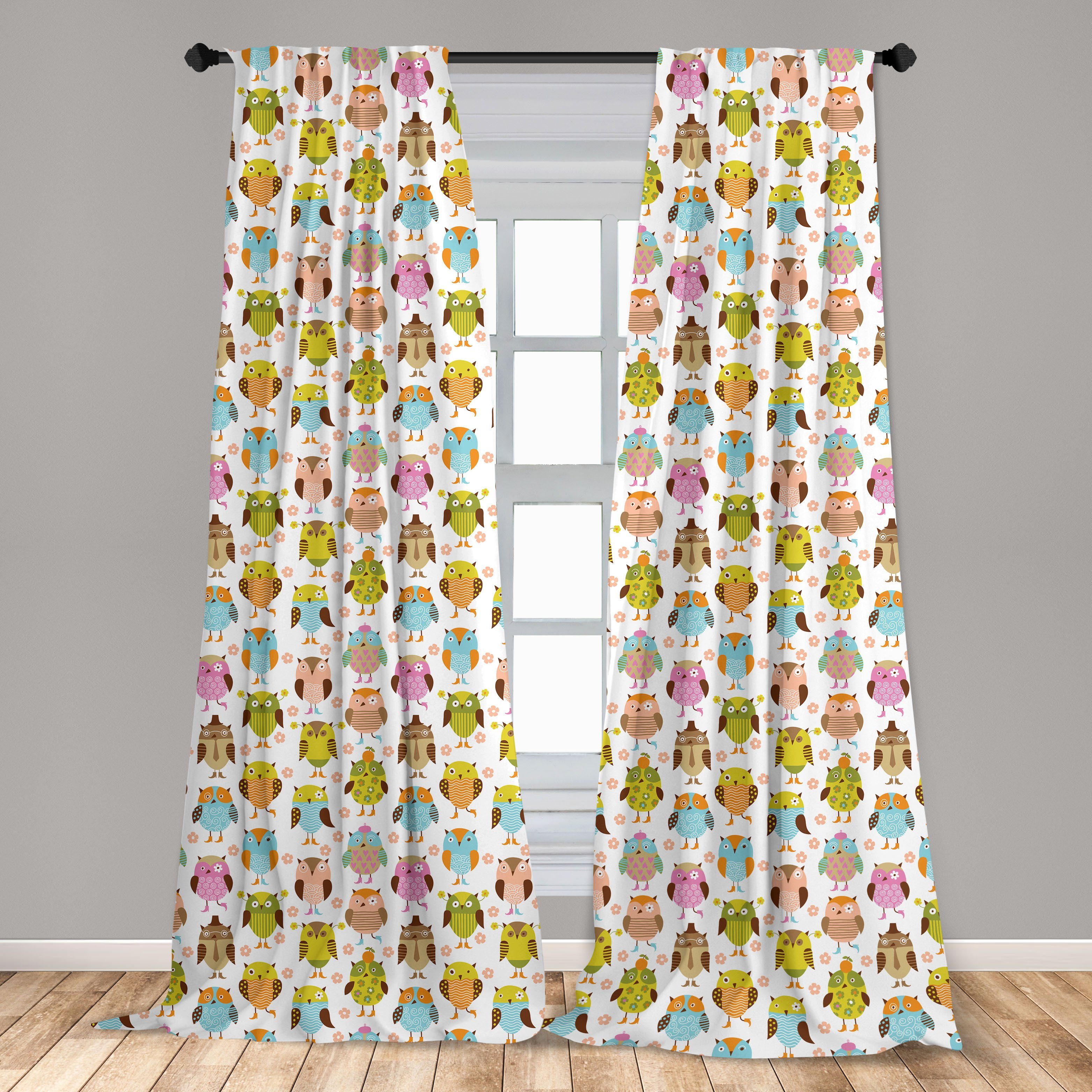 Gardine Vorhang für Eulen Blumen mit Microfaser, Wohnzimmer Dekor, Schlafzimmer Abakuhaus, Bunte