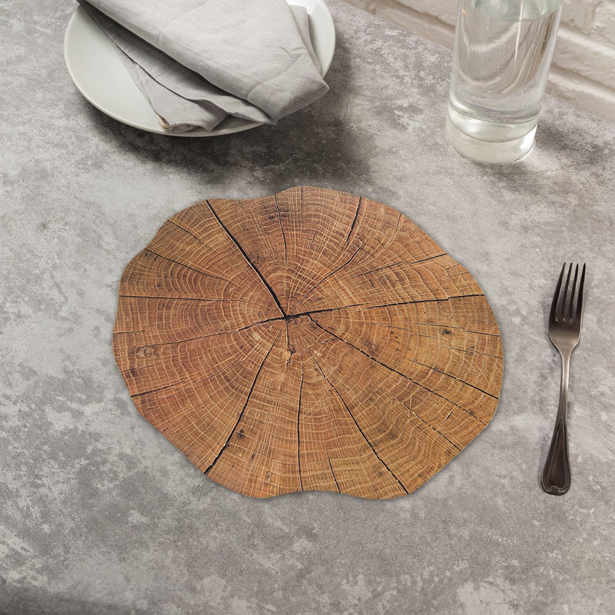 matches21 HOME & HOBBY Platzset Abwaschbare Tischsets 6er Set Baumstamm Holz-Optik rund, (6-St), Platzsets als Tisch-Untersetzer und Tisch-Deko für Esstisch Teller