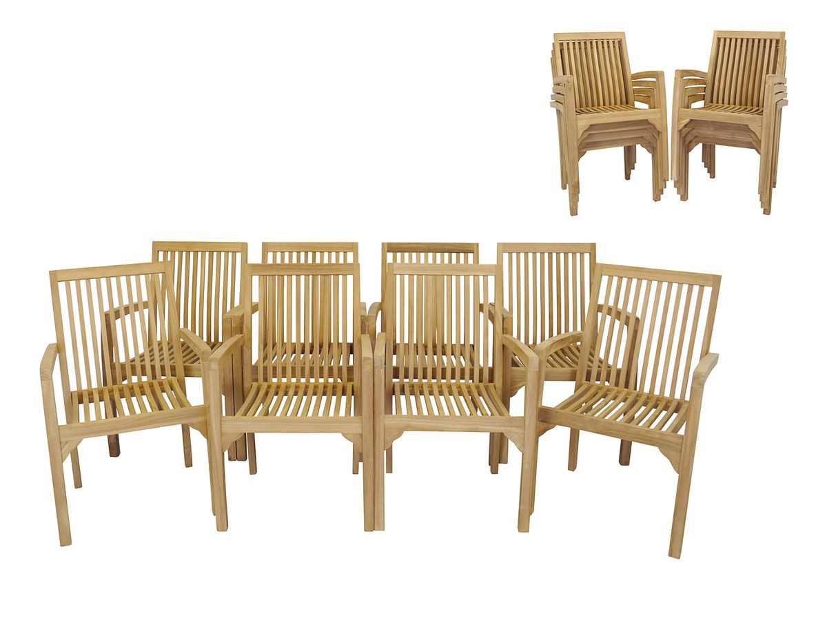 AFG Gartenstuhl Gartenstühle Stapelstühle 8er Set massiv Teak (8 St), 8er Set: Teak, stapelbar, unbehandelt