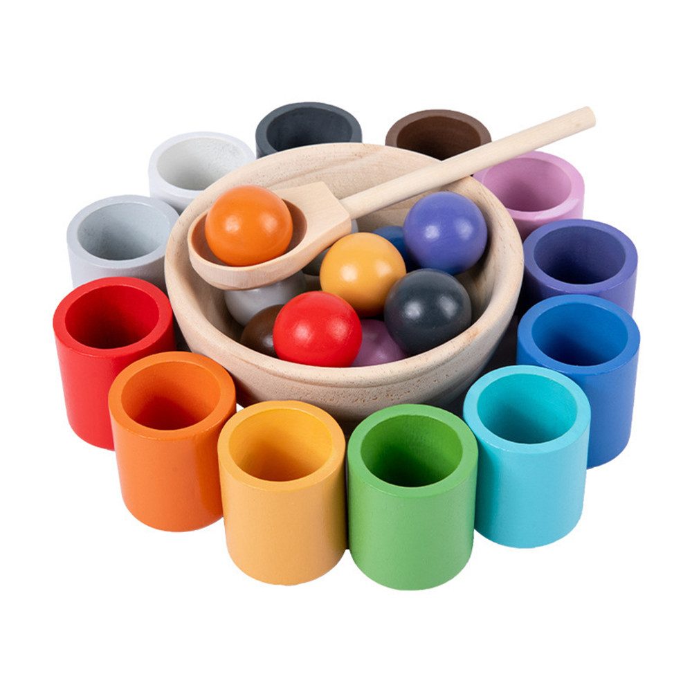 Lzbargon Lernspielzeug Spiel Holzklassifikation Stapelspielzeug, Regenbogenbälle, in Montessori-Tassen, Spielzeug für Kinder ab 3 Jahren
