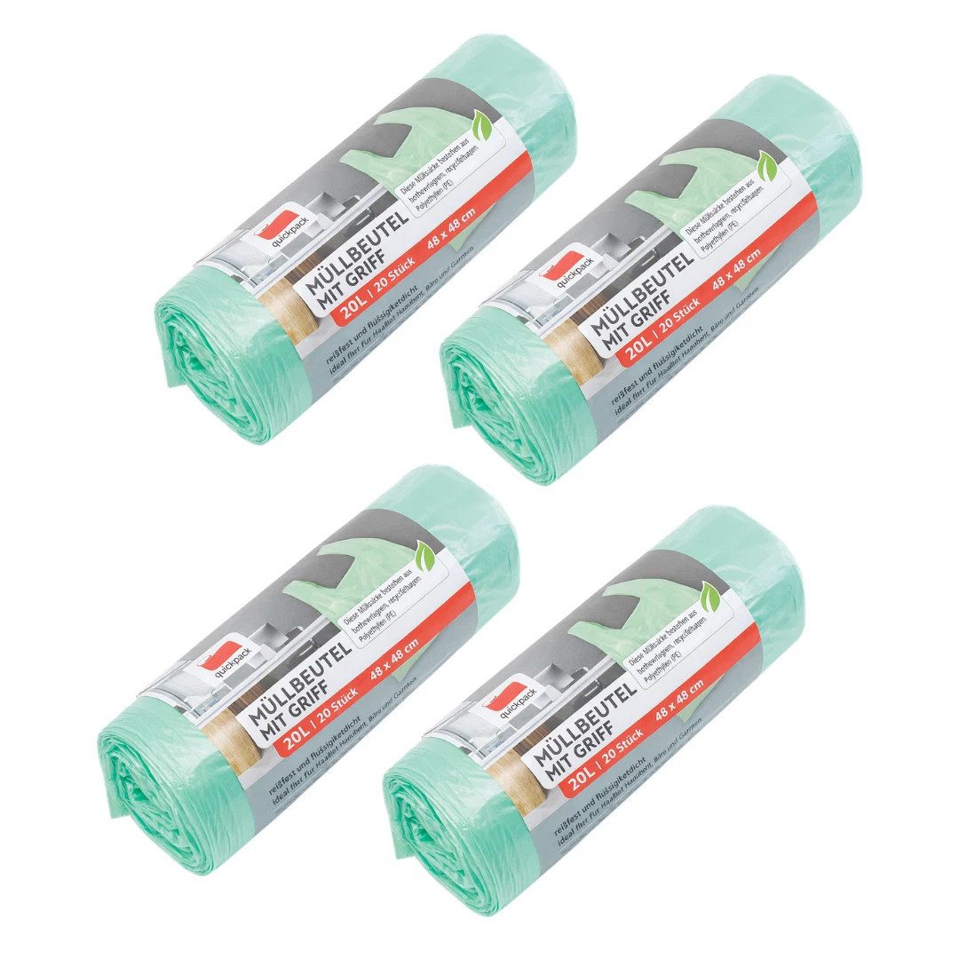 QuickPack Müllbeutel 4x Duft Müllbeutel 20 L Zitronenduft mit Griff 80 Stück, Zitronenduft