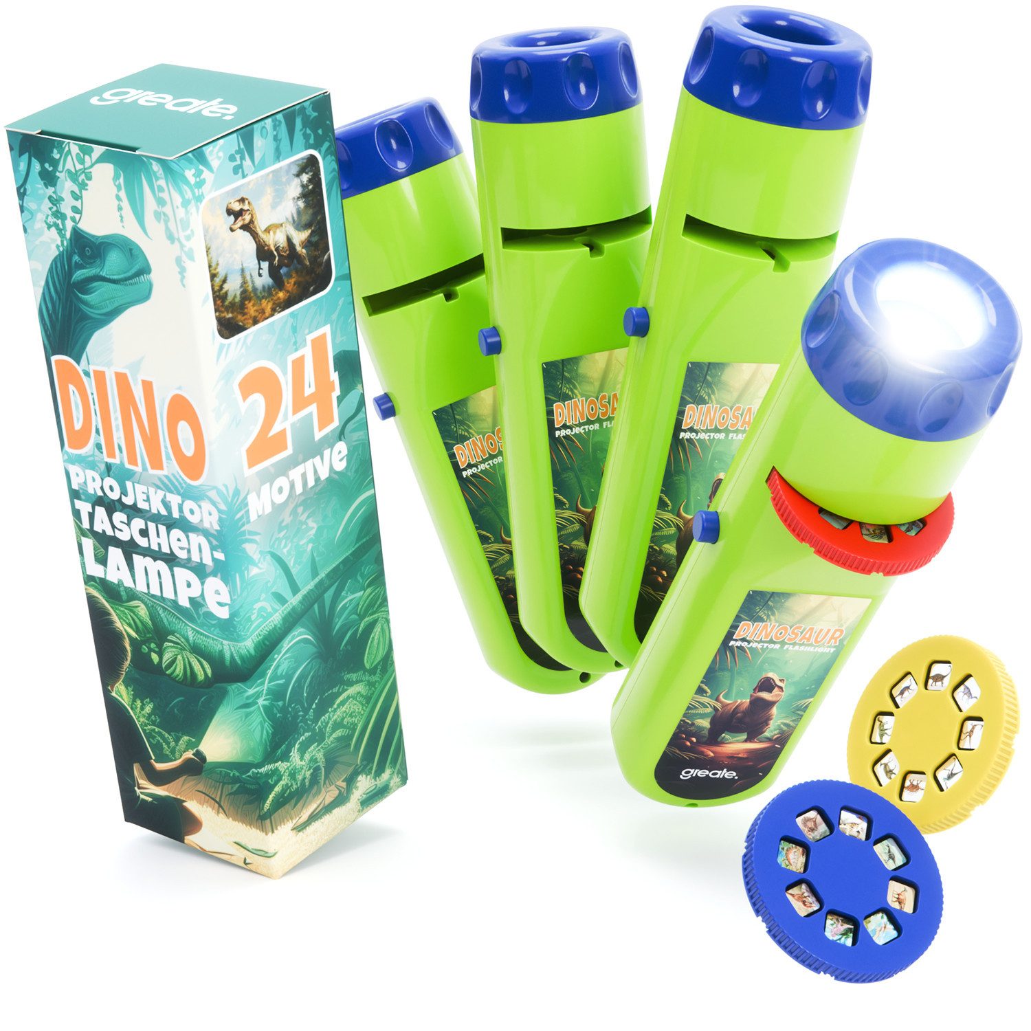 greate. Diaprojektor 4x Taschenlampe Dinosaurier Kinder - Dino Projektor Lampe & 24 Bilder
