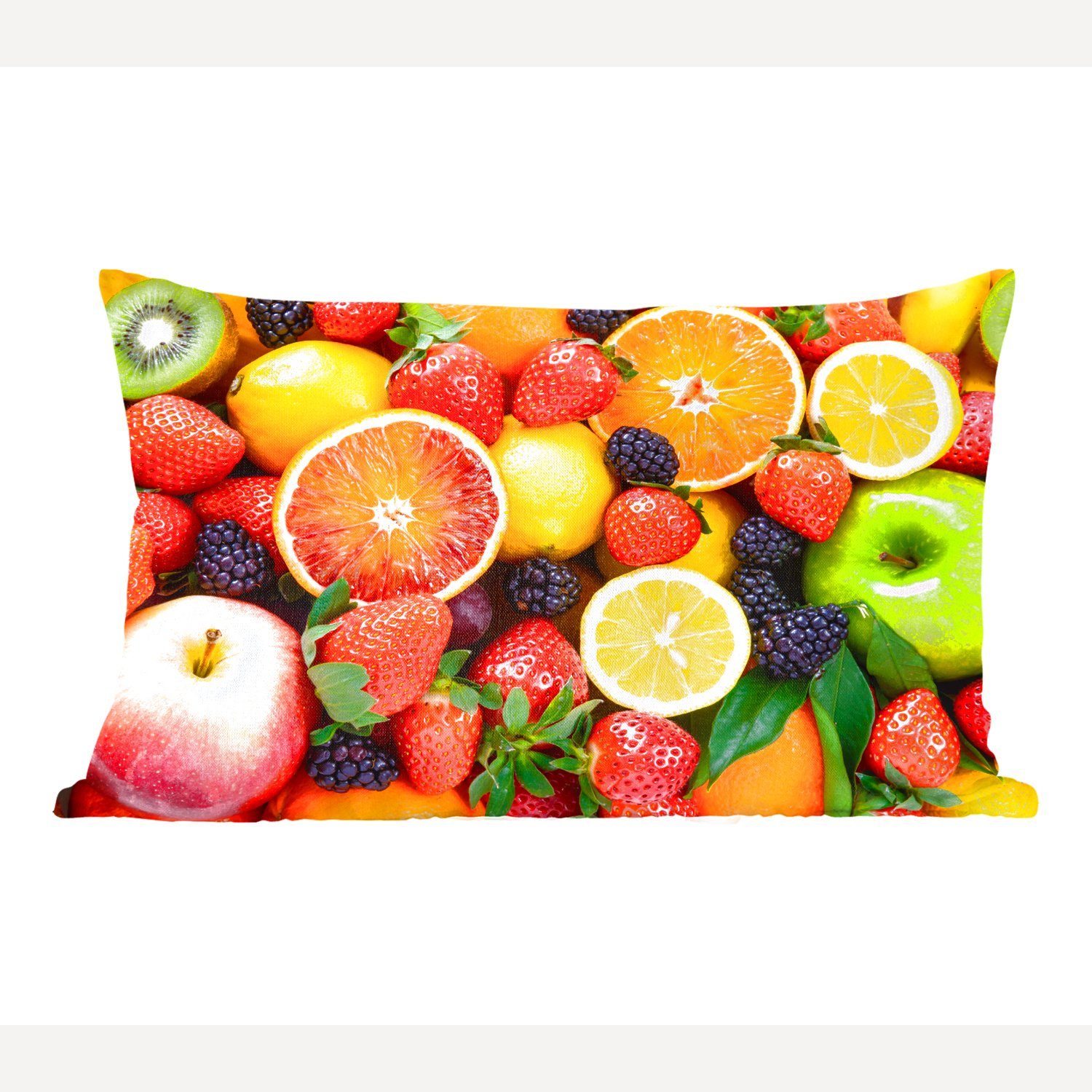 Zitrone Schlafzimmer - Obst, Dekokissen Wohzimmer Dekoration, MuchoWow - Erdbeere mit Füllung, Zierkissen, Dekokissen