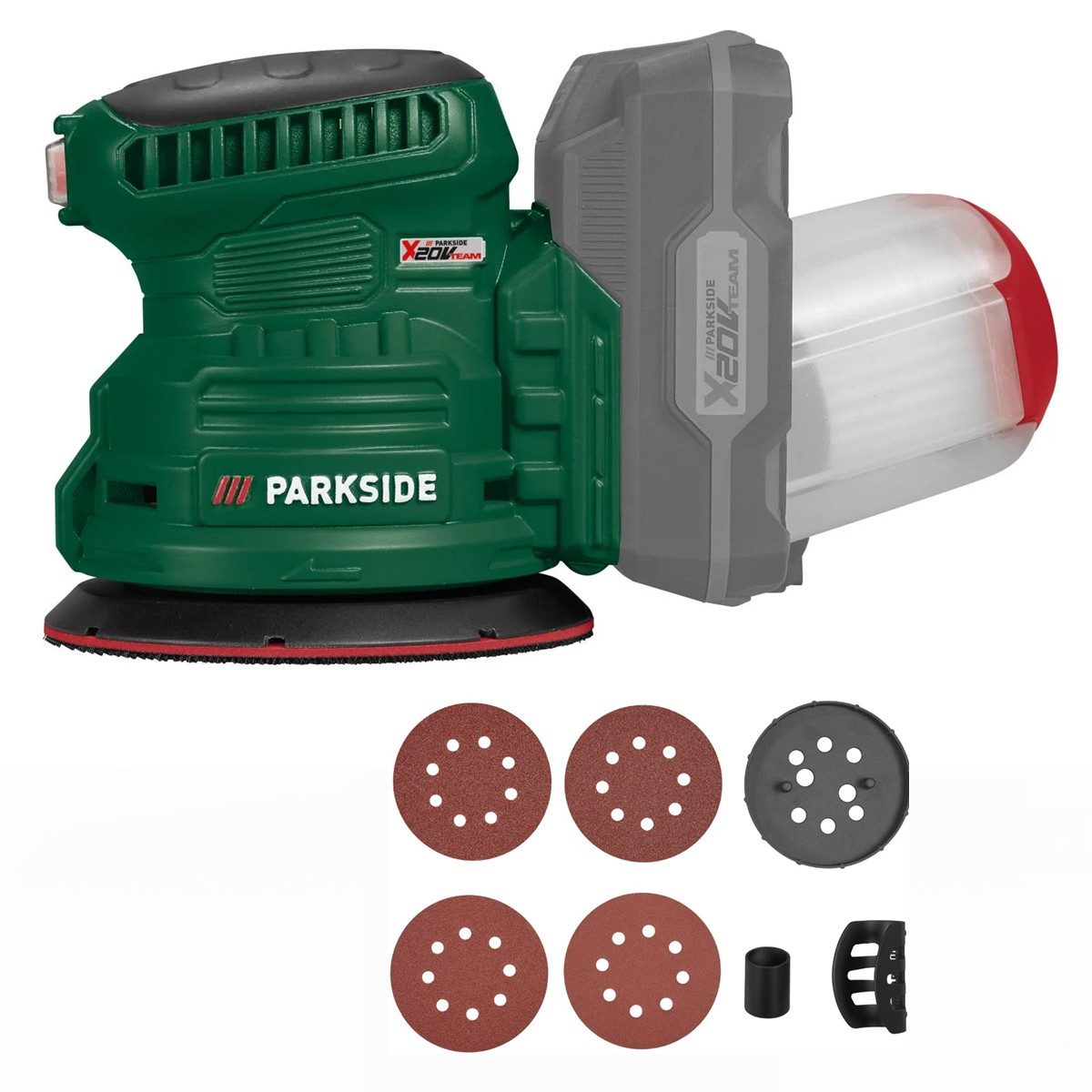 Parkside Akku-Exzenterschleifer Akku-Exzenterschleifer PAEXSG 20-Li mit 4 Schleifblättern, ohne Akku