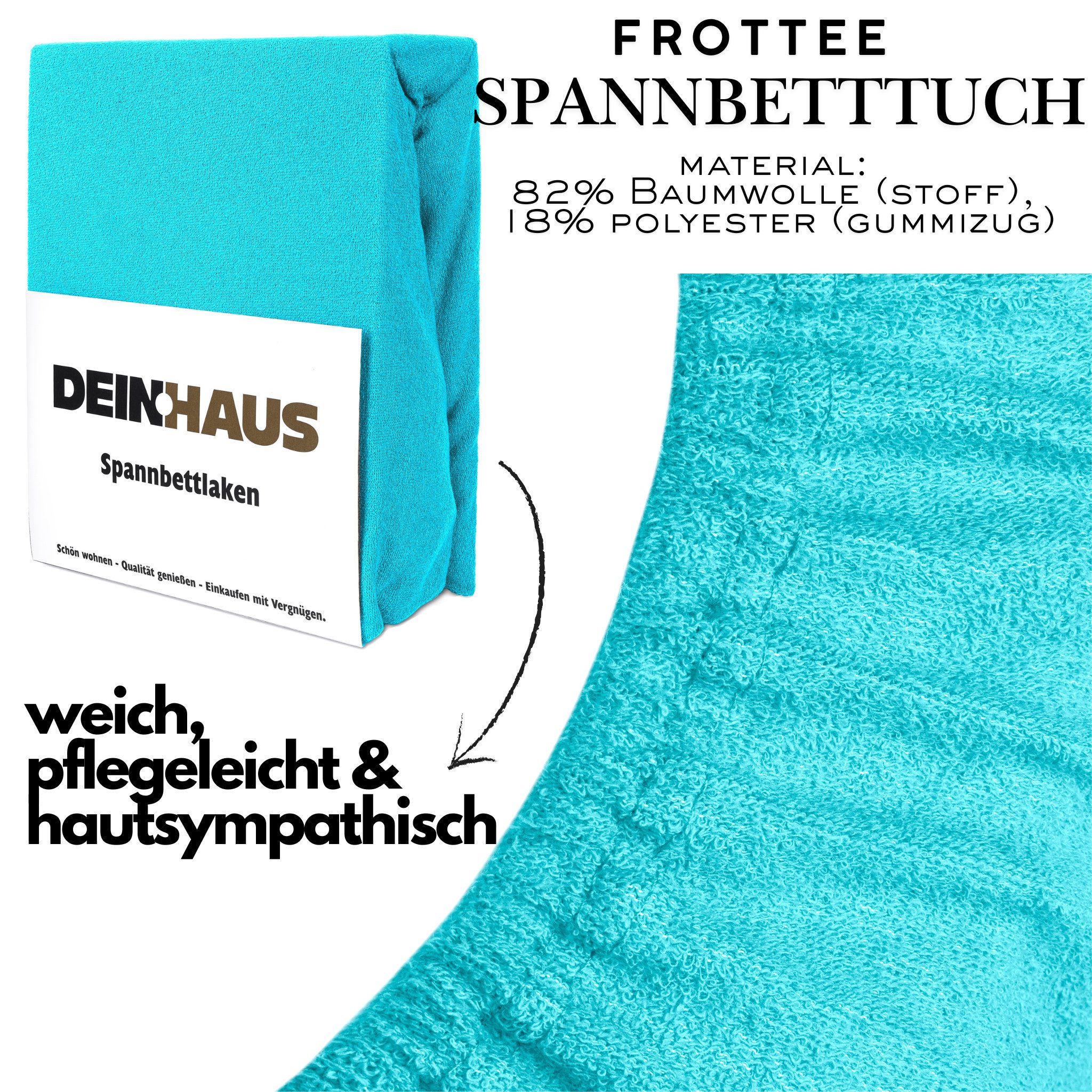 DH DEIN . HAUS Spannbettlaken Frottee SOFT, Baumwolle, Gummizug: rundum, (1 Stück), weich saugfähig atmungsaktiv Rundumgummi formstabil bis 20 cm – Bild 3 von 5