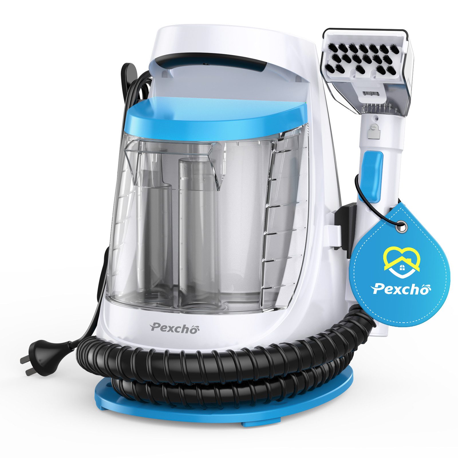 PEXCHO Teppichreinigungsgerät Polsterreiniger Teppichreiniger Maschine,18kPa Saugkraft, 550 W, 1,2L+1,2L Wassertank, für Sofa/Treppe/Autositze/Haustier Flecken