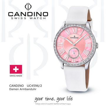 Candino Quarzuhr Candino Damen Quarzuhr Analog C4596/2, Damen Armbanduhr rund, Lederarmband weiß, Fashion
