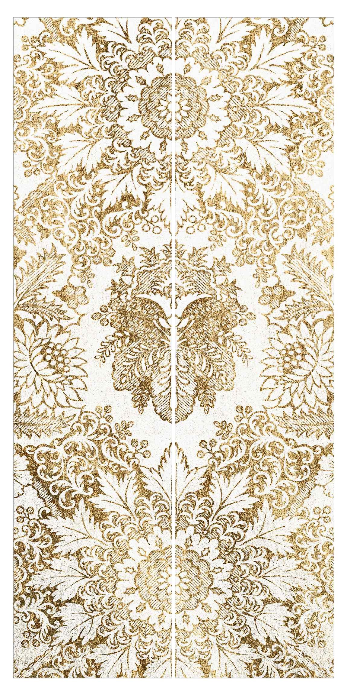 Bilderdepot24 Schiebegardine Flächenvorhang blickdicht Antike Barocktapete Gold (2 St), halbtransparent, Wohnzimmer große Flächengardine lichtdurchlässig für Klemm-System