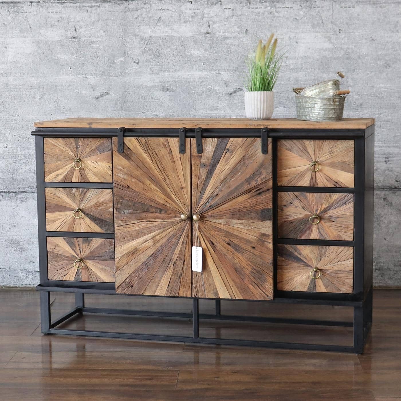 baario Sideboard Anrichte MERID Altholz, massiv recycelt Treibholz Industrial Design