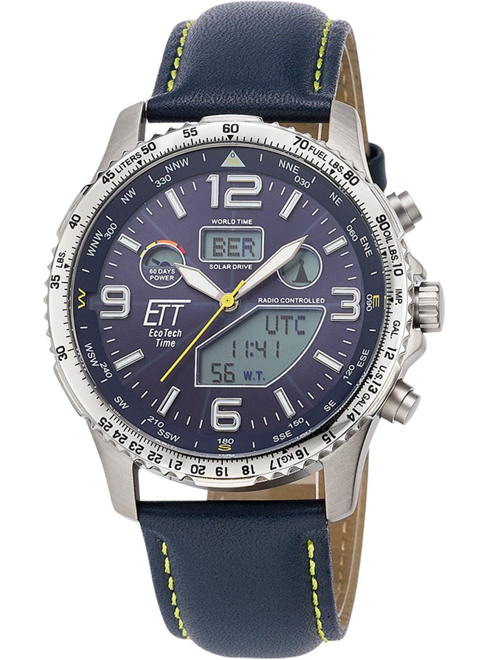 ETT Eco Tech Time Quarzuhr ETT EGT-11574-31L Herrenuhr Solar Titan Funkuhr 43mm 10ATM ETT EGT-11574-31L Herrenuhr Solar Titan Funkuhr 43mm 10ATM