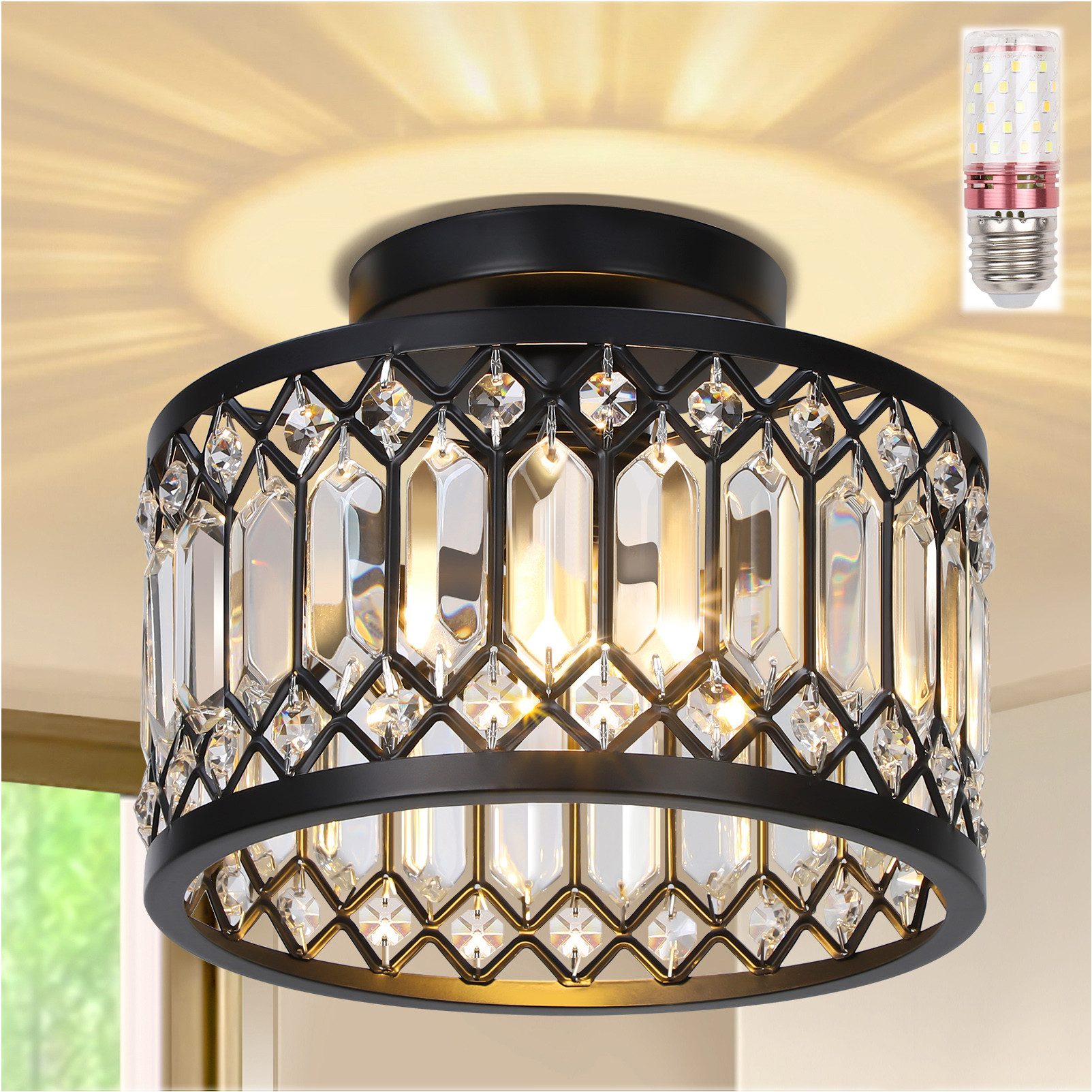 Sunicol Deckenleuchte Kristall Deckenleuchte, 3 Farbtemperaturen, Metall Kä günstig online kaufen