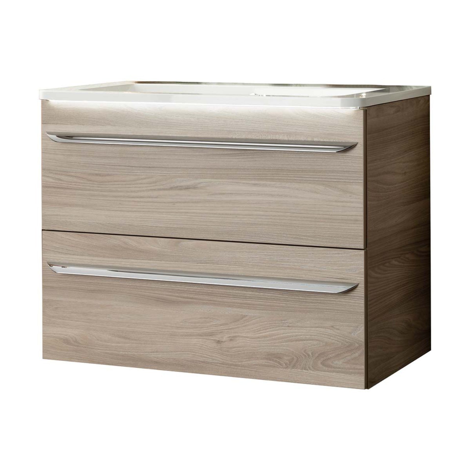 FACKELMANN Badmöbel-Set LUXOR Becken mit Unterschrank 2-teilig 80 cm, Braun, Gussmarmor