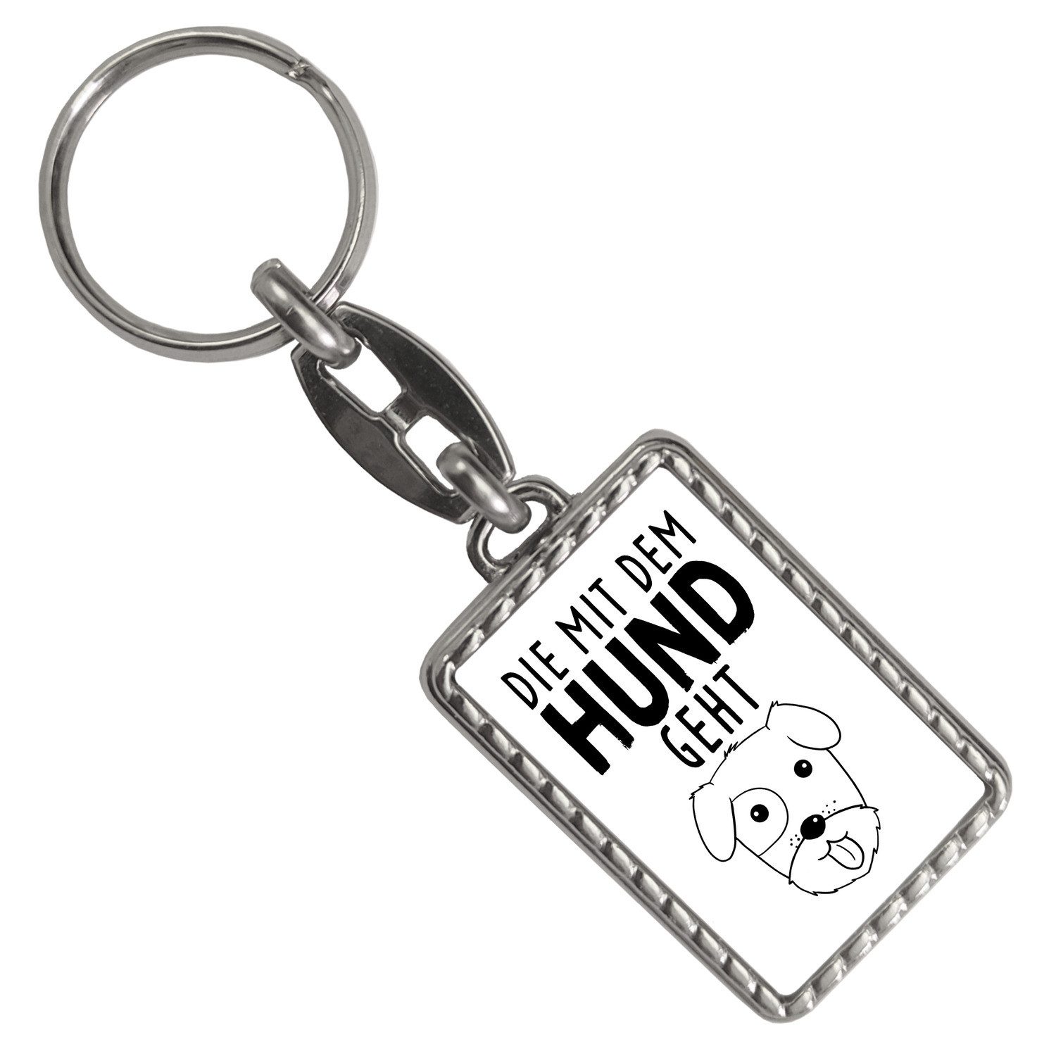 Schlüsselanhänger Die mit dem Hund geht Schlüsselanhänger mit Bordüre