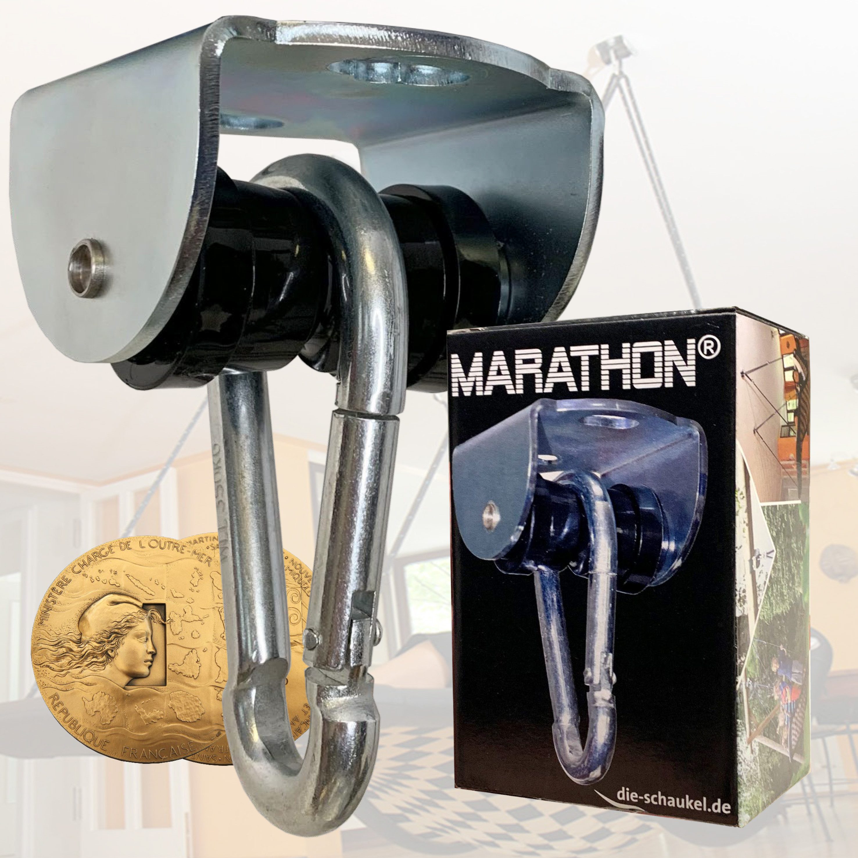 Marathon Schaukelhaken Rollengelenk verzinkt - Schaukelhaken mit Karabiner
