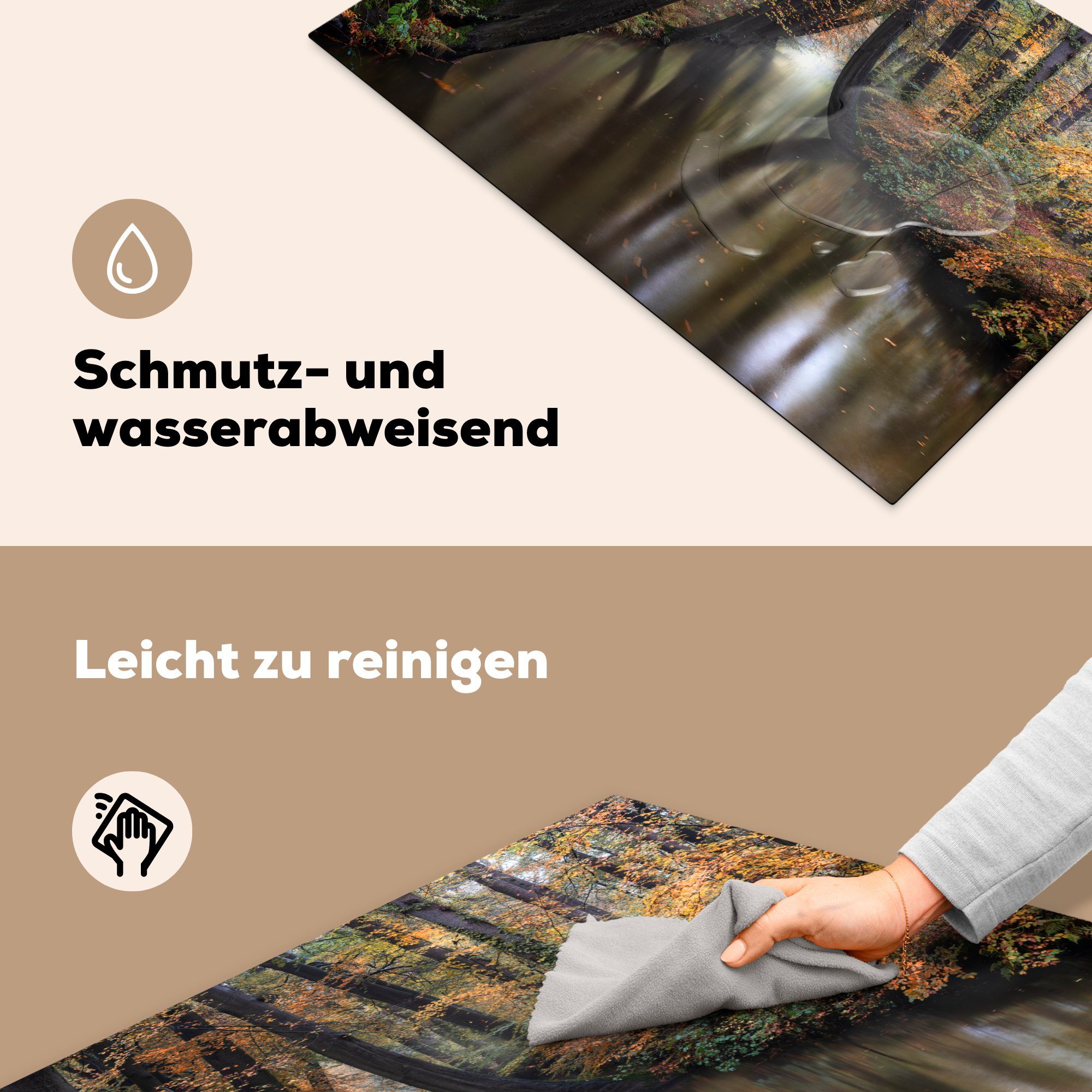 Herdblende-/Abdeckplatte Ceranfeldabdeckung Schutz - cm, Induktionskochfeld tlg), Fluss Herbst für - (1 81x52 die MuchoWow Vinyl, Wald, küche,