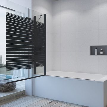 AQUALAVOS Badewannenfaltwand Duschabtrennung Badewannenaufsatz Falttür Glas Duschwand für Badewanne, 5 mm Einscheiben-Sicherheitsglas (ESG) mit Nano einfach-Reinigung Beschichtung, BxH: 150x140 cm, Faltbar und schwenkbar 180°, mit Acryl- Duschablage
