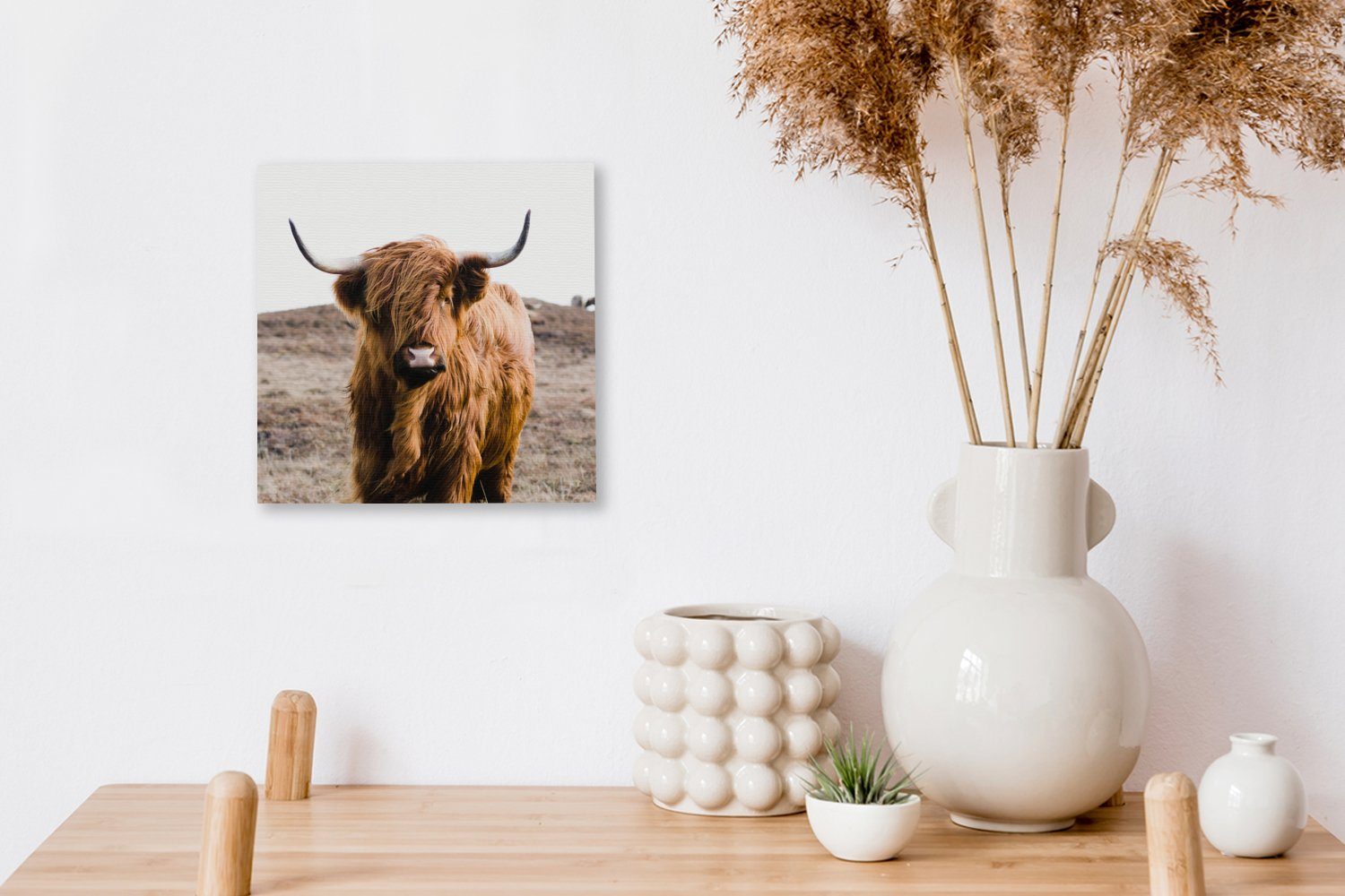 OneMillionCanvasses® Leinwandbild Schottische Highlander Leinwand Tiere Wohnzimmer - (1 - St), für Braun Kuh Natur, - - Landschaft - Schlafzimmer Bilder