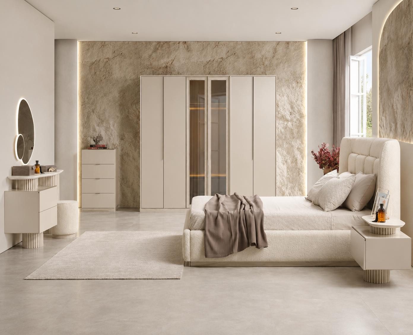 JVmoebel Wohnwand Schrank groß geräumig schön praktisch beige moderner Stil neu, Made in Europa