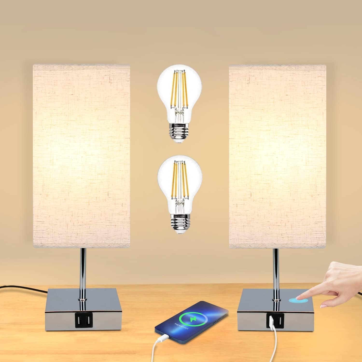 ZMH Tischleuchte Schlafzimmer Touch Nachttischlampe - Warmweiß Dimmbar