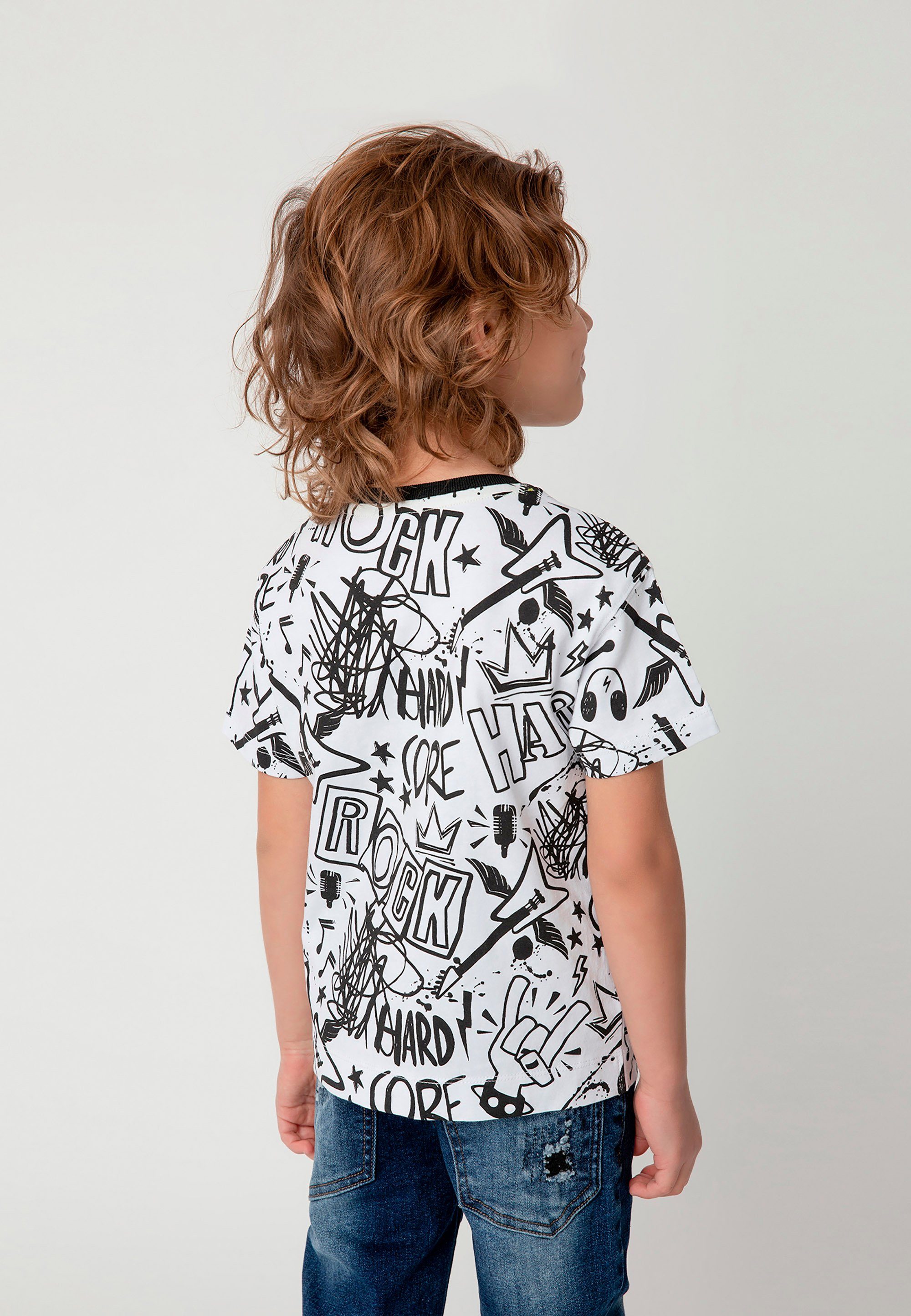 Gulliver und Design T-Shirt Allover- Print mit Print, rockigem mit Cooles Aufnäher