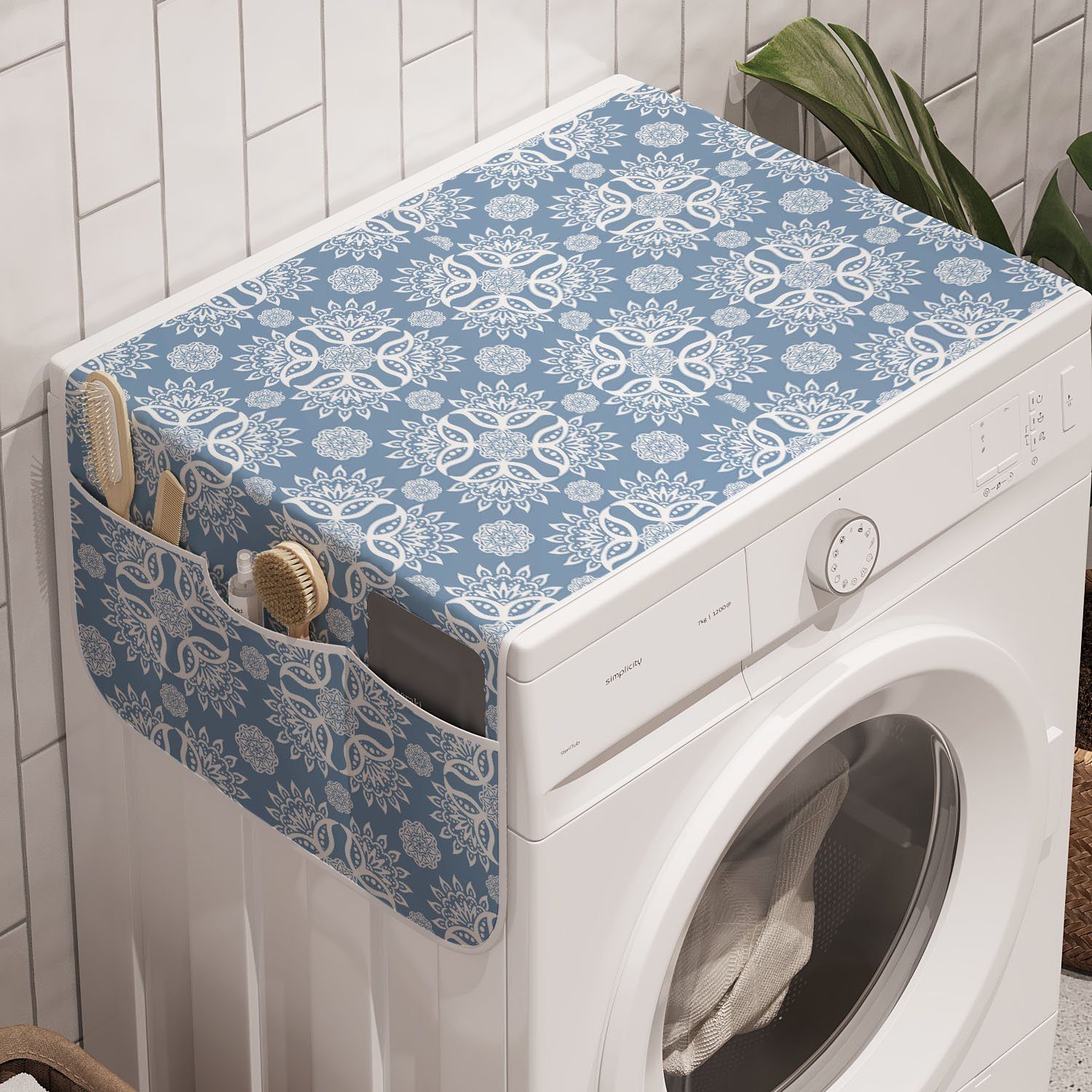Anti-Rutsch-Stoffabdeckung Blätter und Wirbler Oriental Badorganizer Waschmaschine Boho Trockner, für Floral Abakuhaus