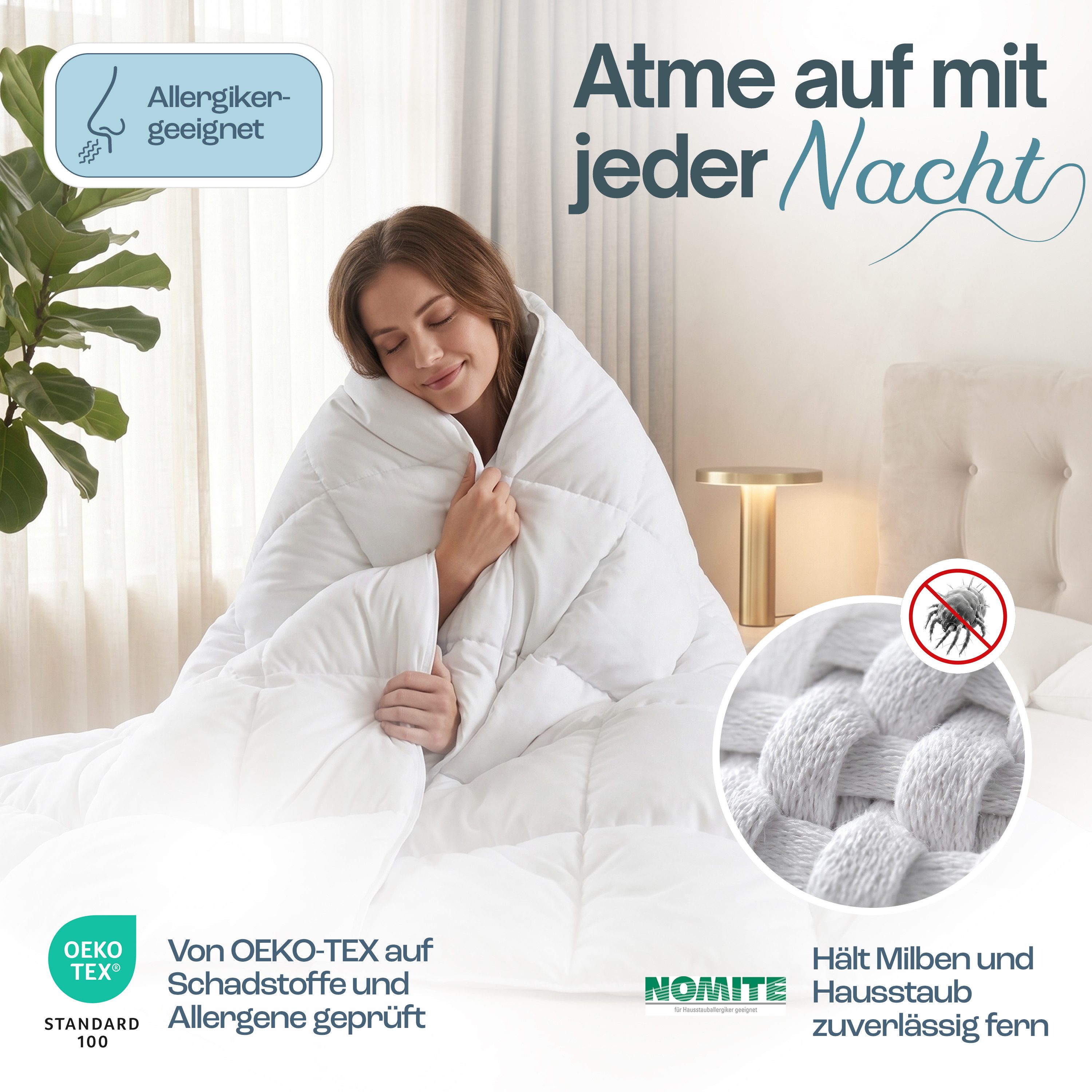 Nachtengel Daunenbettdecke Federdecke 135x200 Ganzjahresdecke Bettdecke Duvet, Füllung: 90% Entenfedern und 10% Entendaunen, Bezug: 100% Baumwollbezug, atmungsaktiv & allergikerfreundlich IN DEUTSCHLAND ZERTIFIZIERT