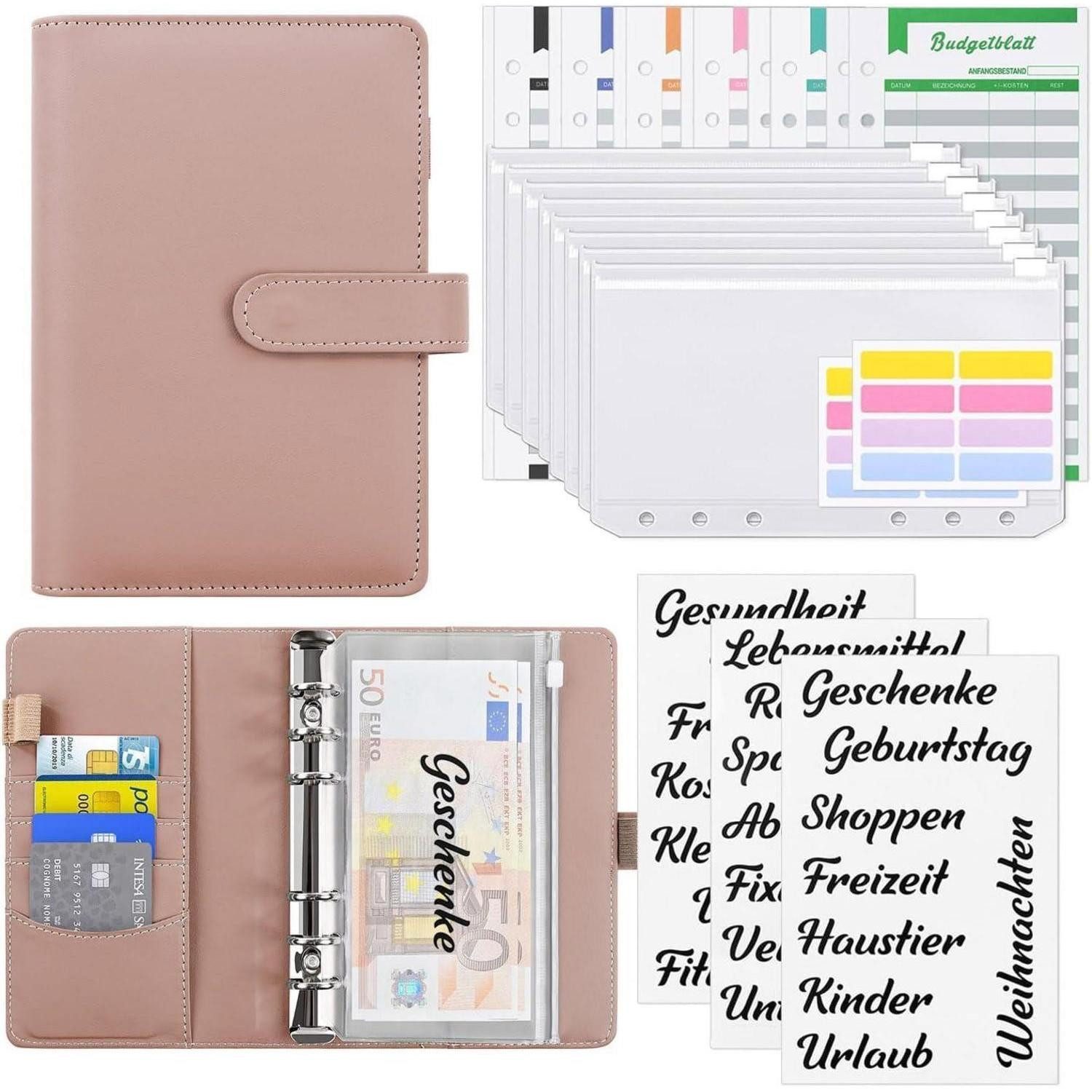 LuxusKollektion Bankordner Finanzplaner Ringbuch Geldumschläge A6 Budget Binder Set Rosa