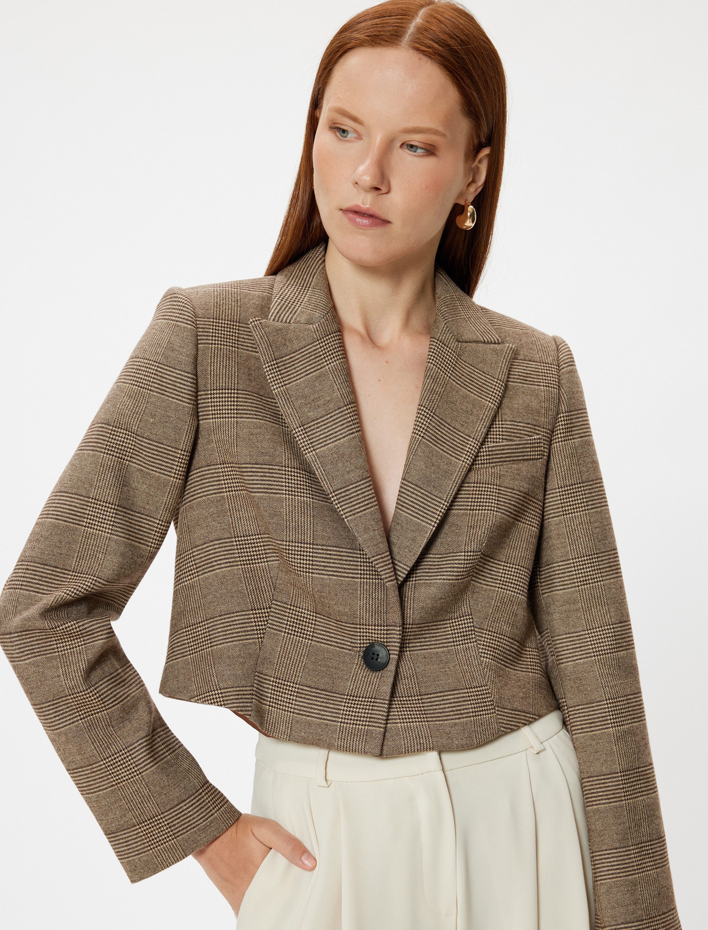 Koton Jackenblazer Koton Kariert Zweireihige Blazerjacke