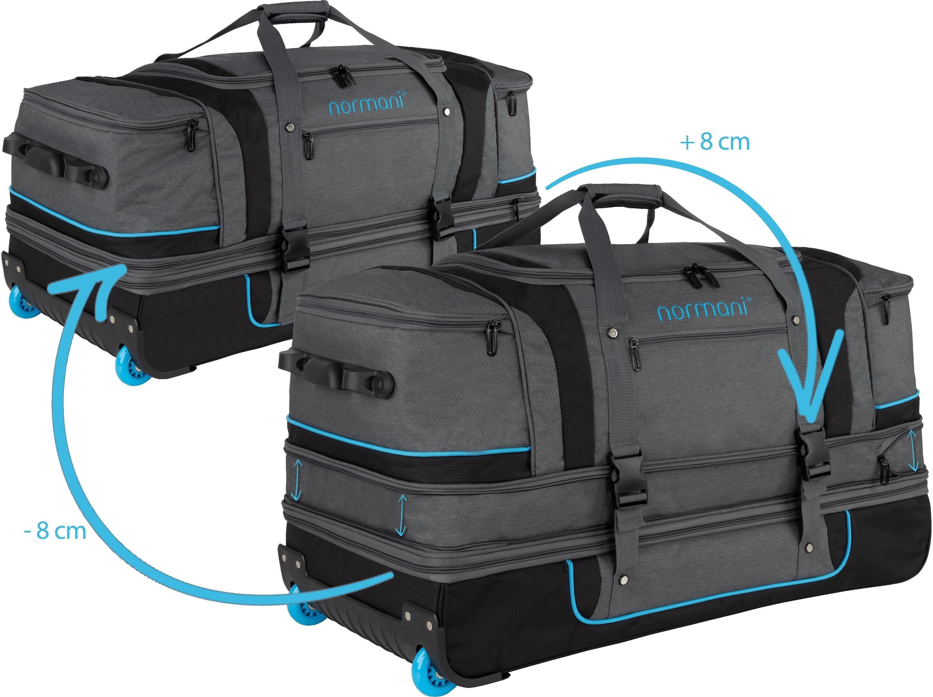 erweiterbar 120-150 L 120 Reisetasche Reisetrolley Liter 150 Grau/Blau Reisetrolley normani Kleidertaschen, von mit XXL auf