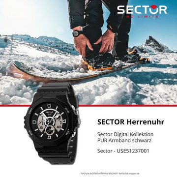 Sector Digitaluhr Sector Herren Armbanduhr Digital, (Digitaluhr), Herren Armbanduhr eckig, groß (50,2x43mm), PURarmband schwarz, Casual