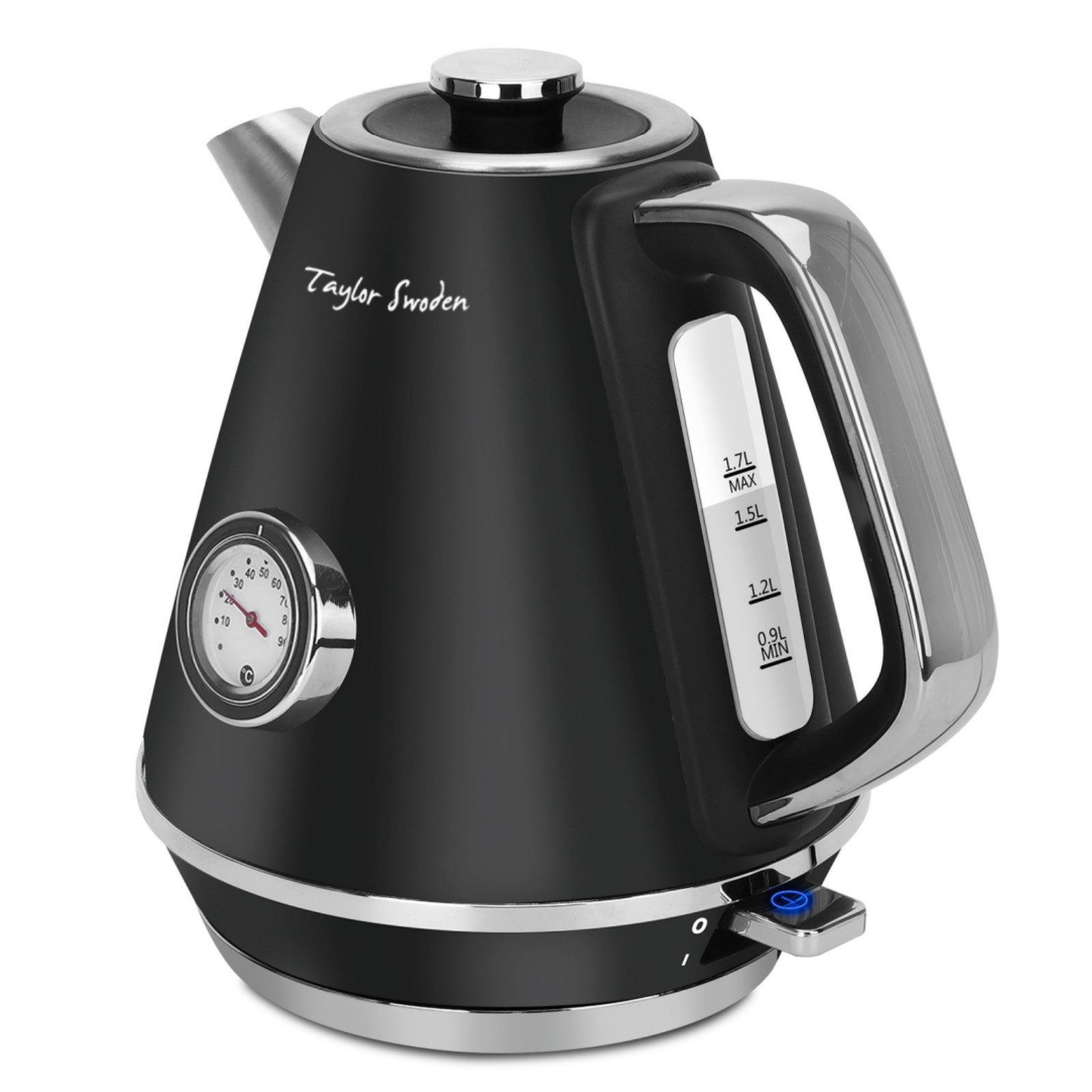 Taylor Swoden Елктрочайники Retro Елктрочайники 1,7L, 2200W, Temperaturanzeige, mit Kalkfilter, 2200,00 W, Mit Wasserstandsanzeige, Drehbare Basis, Abschaltautomatik, Edelstahl