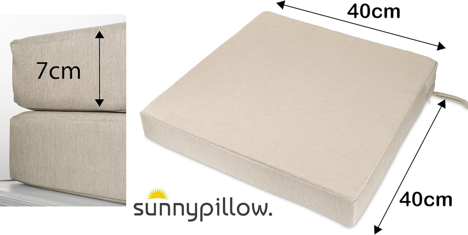 sunnypillow Stuhlkissen 2er Set Stuhlkissen mit Bändern "HAVANA" viele Farben zur Auswahl, Ecru