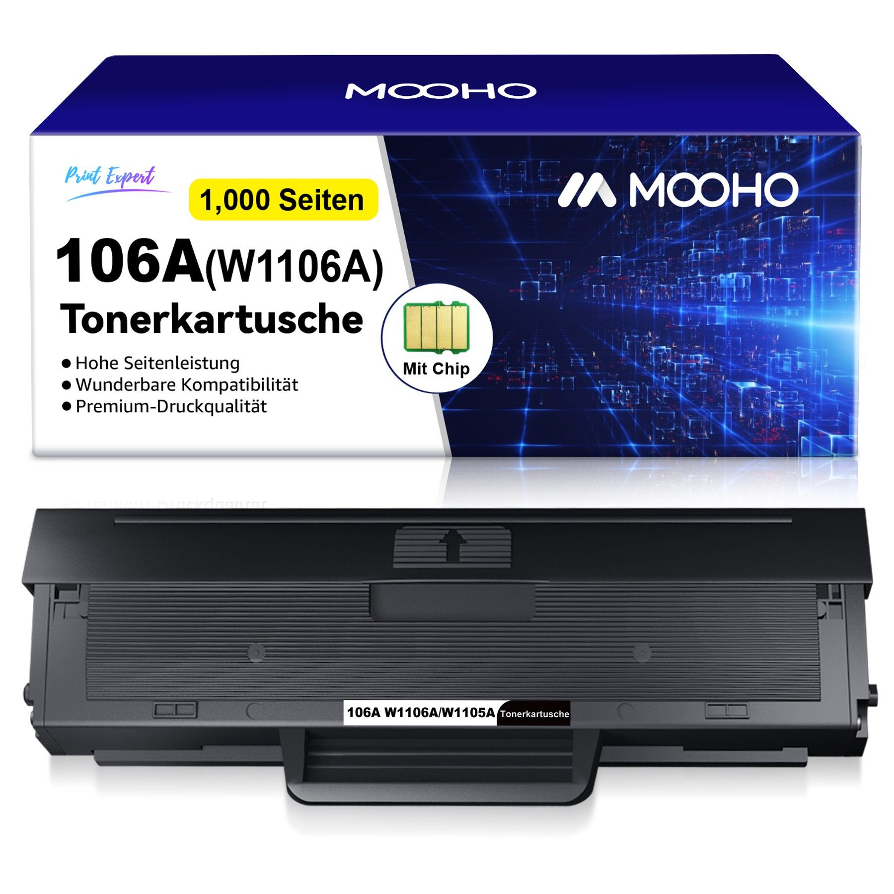 MOOHO Tonerpatrone W1106A 106A für HP Laser 107a 107w MFP135wg 137fwg 138fnw Schwarz - XL