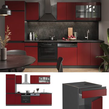 Livinity® Küchenzeile R-Line, Rot/Anthrazit, 300 cm, AP Marmor