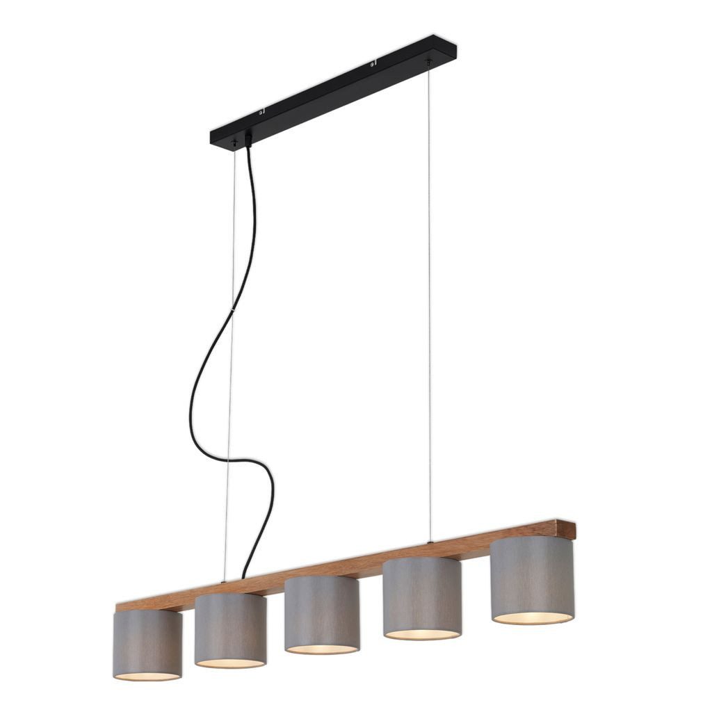 Briloner Leuchten LED Pendelleuchte 4075-054, ohne Leuchtmittel, 2700K - Extra-Warmweiß, Pendellampe, Stoffschirm, höhenverstellbar, grau, aus Metall und Holz
