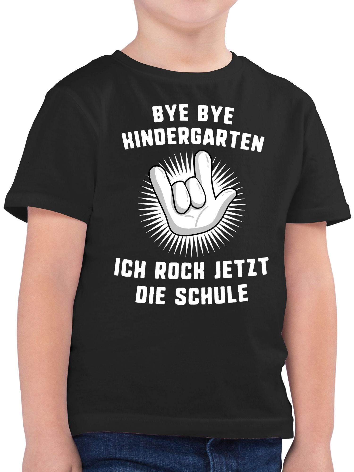 Shirtracer T-Shirt Bye Bye Kindergarten Junge Schulanfang Schwarz die jetzt rock Schule 02 Hand Einschulung Ich Geschenke